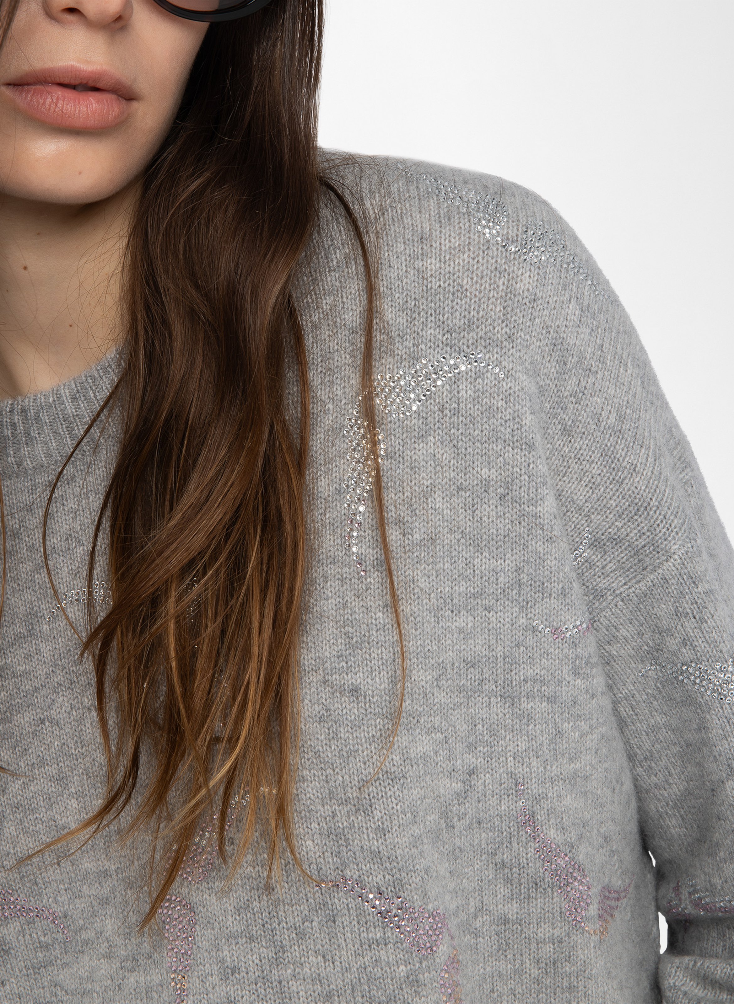 Pull droit col rond en cachemire imprimé ZADIG&VOLTAIRE Gris