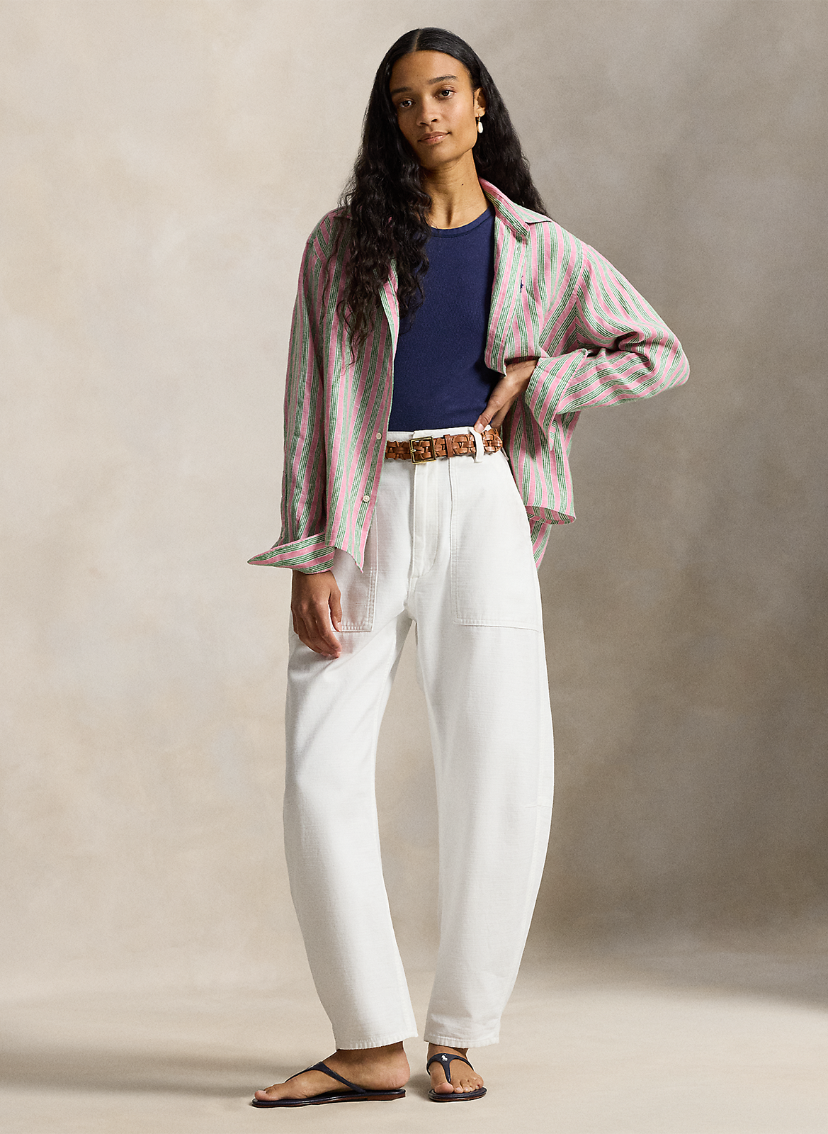 Ruimvallende, linnen blouse met klassieke kraag en print POLO RALPH LAUREN Rood