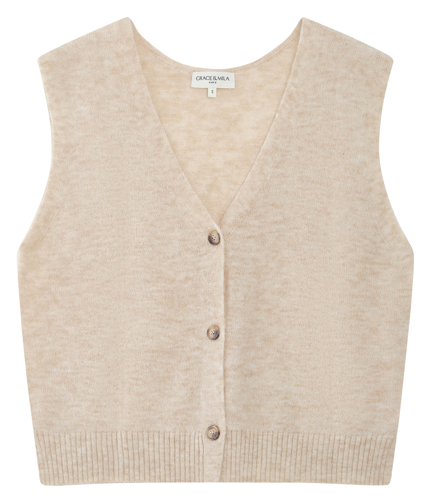 <Cardigan met V-hals zonder mouwen in effen kleur</Cardigan> GRACE ET MILA Beige