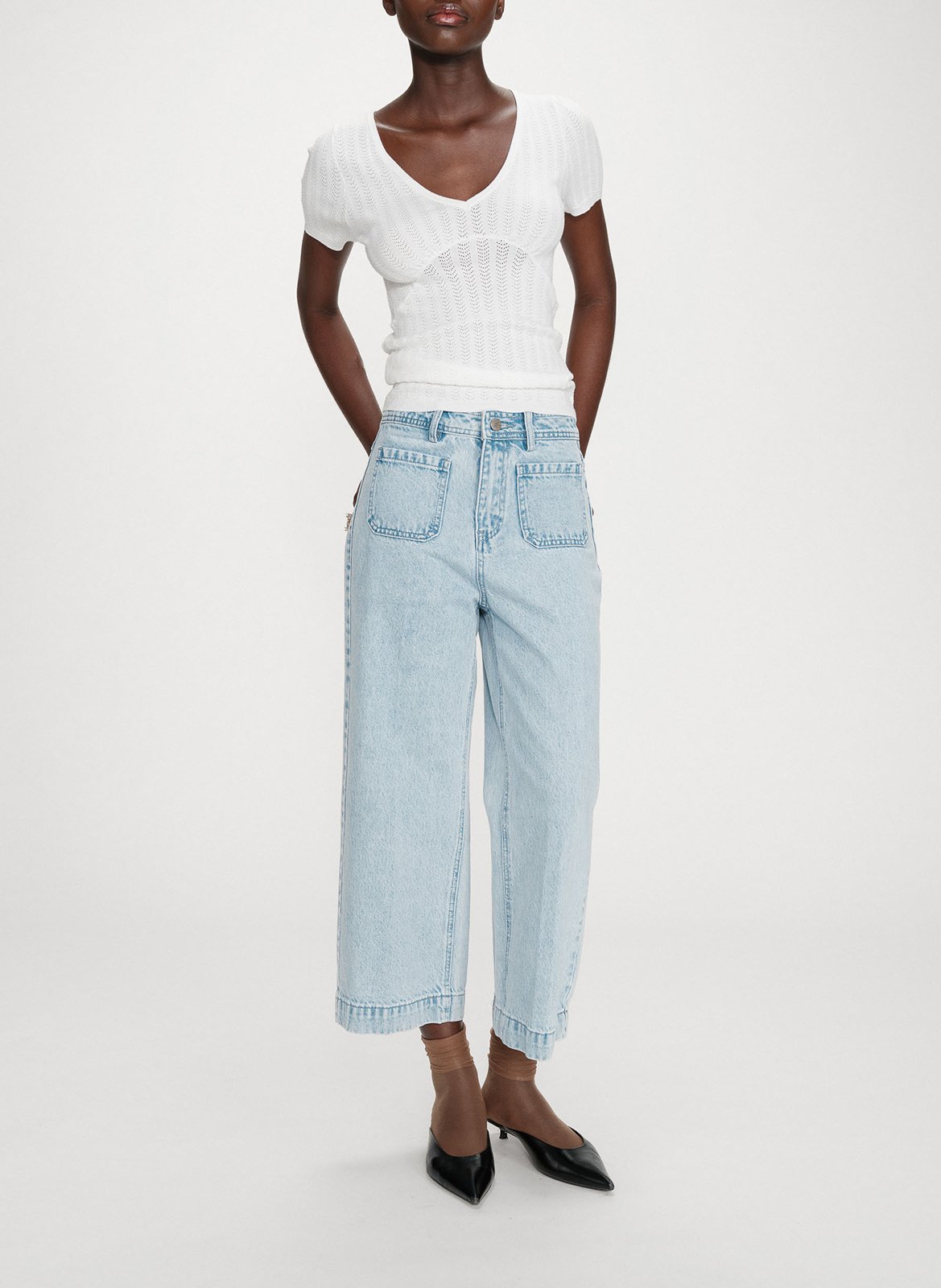 Buttoned printed V-neck top GRACE ET MILA Beige