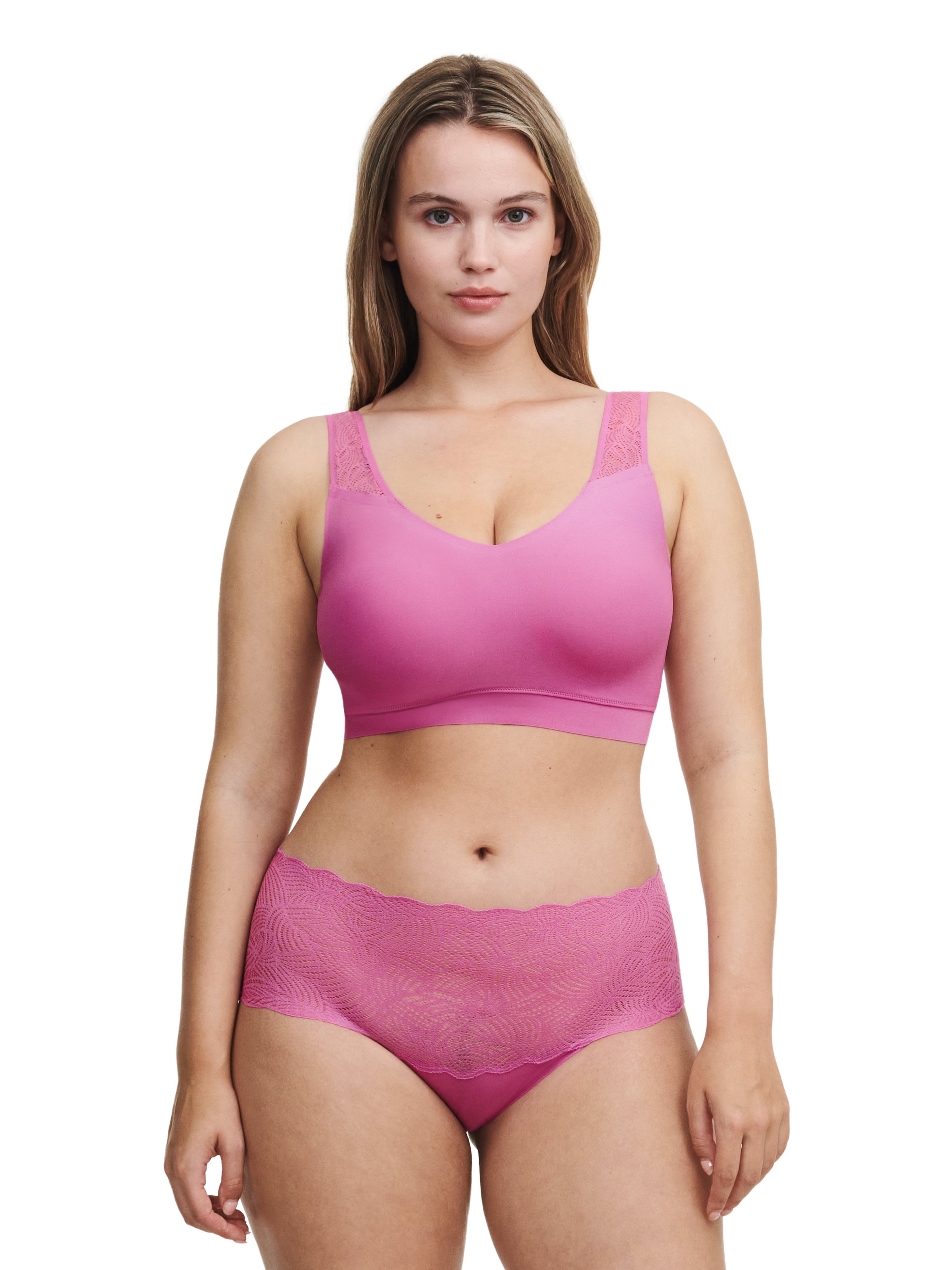 Lace crop top with cups CHANTELLE Pink