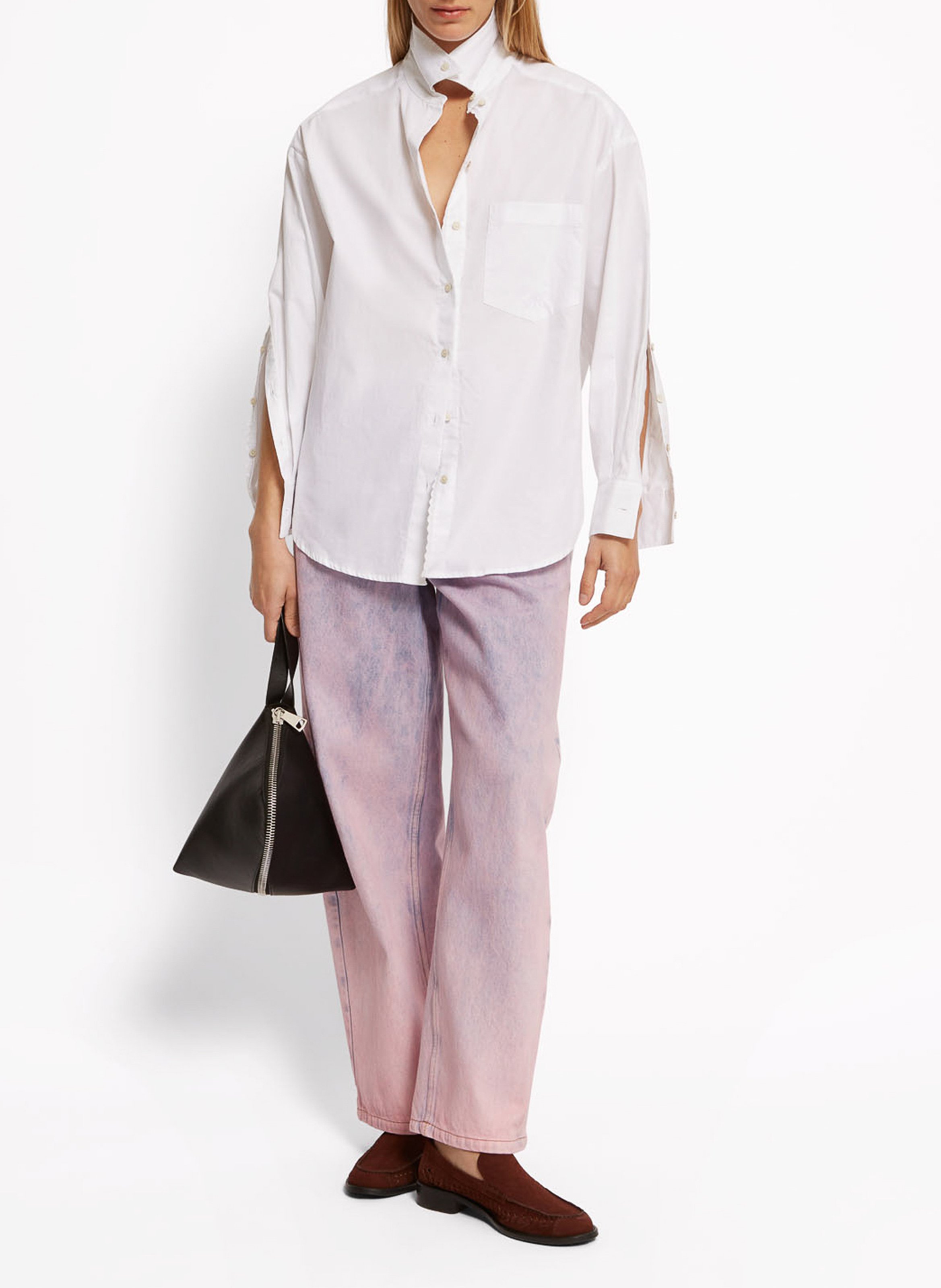 <p>Straight Oversized Solid Button-Up Shirt</p> ROSEANNA White