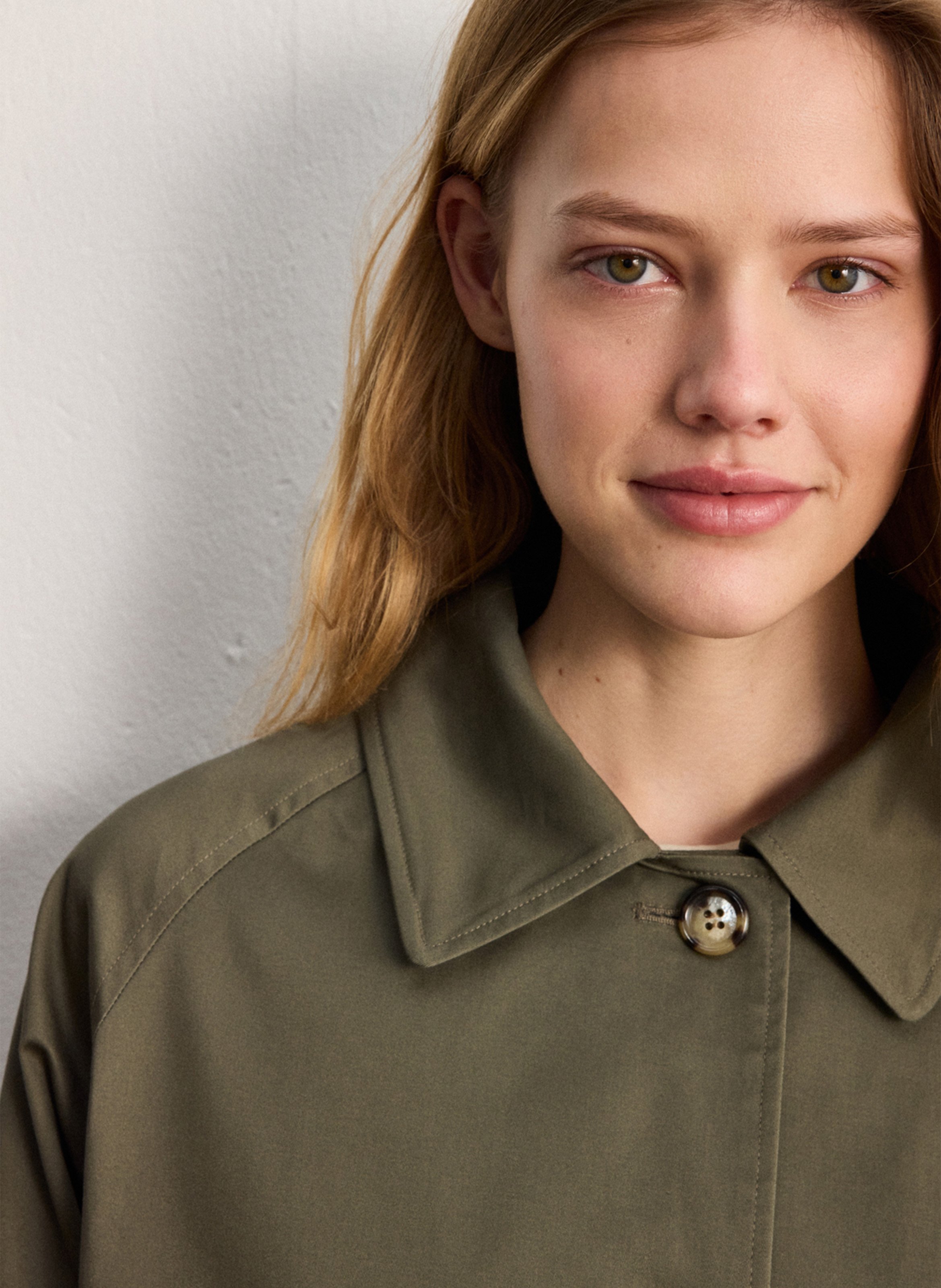 Straight coat with classic collar in blended cotton PABLO Khaki