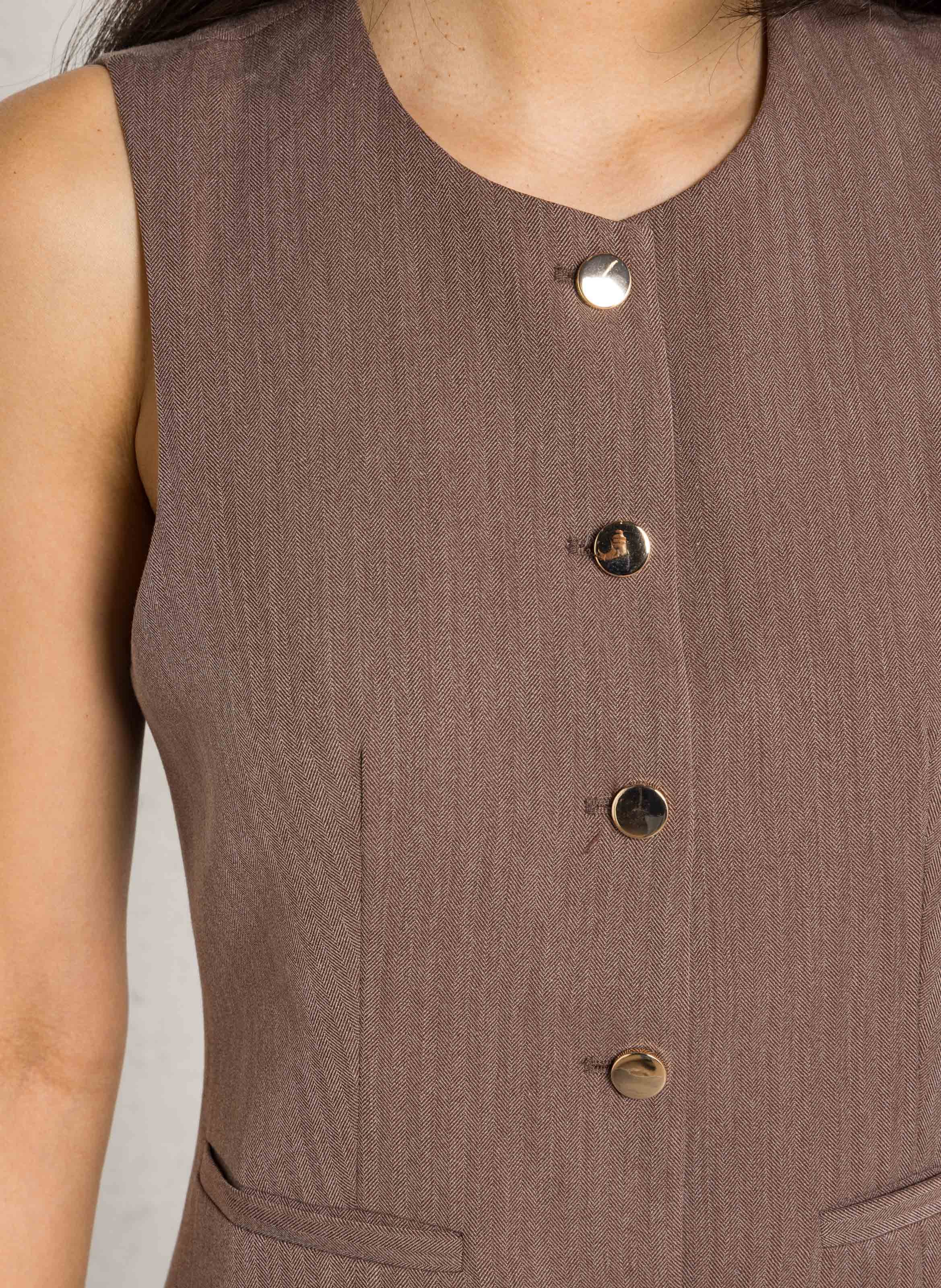 Rechte mouwloze top met ronde hals en print LA PETITE ETOILE Bruin