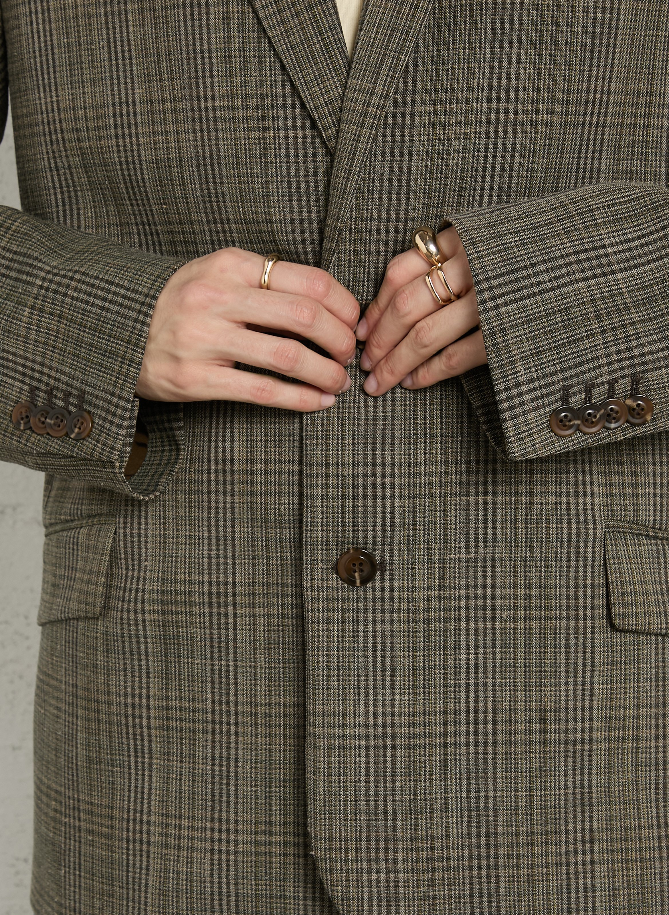 Oversized checked wool-blend jacket with tailored collar SOEUR Brown