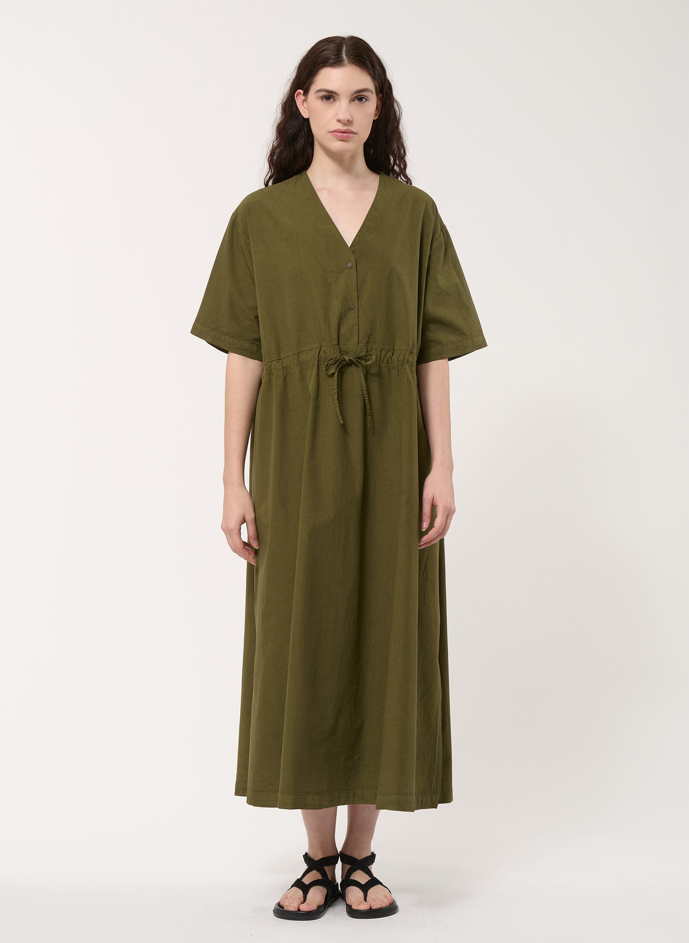 Robe longue ample col V unie HUMILITY Vert
