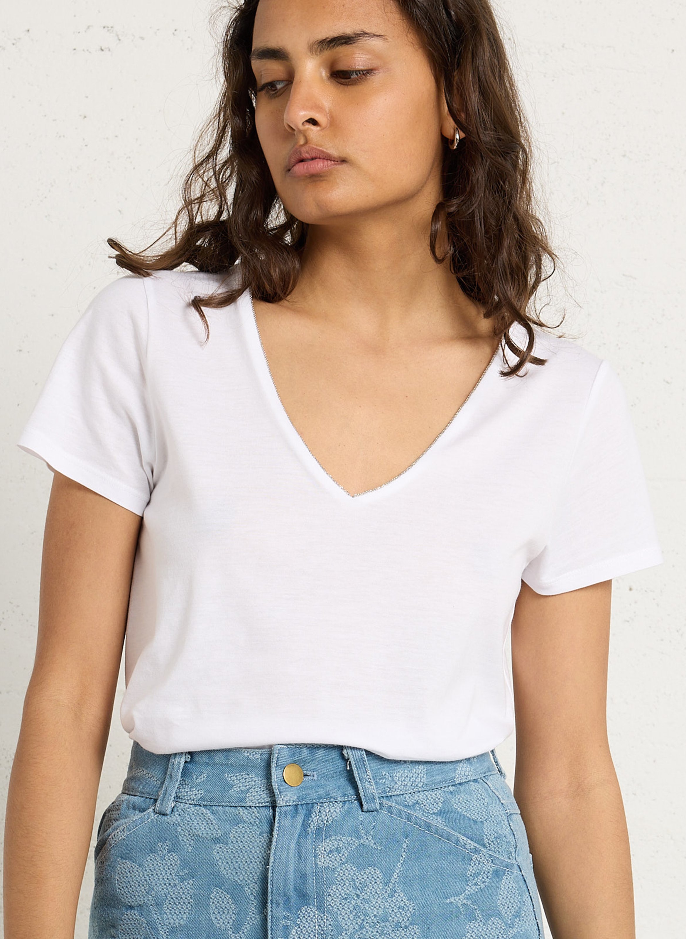 Tee-shirt col V en coton mélangé SUD EXPRESS