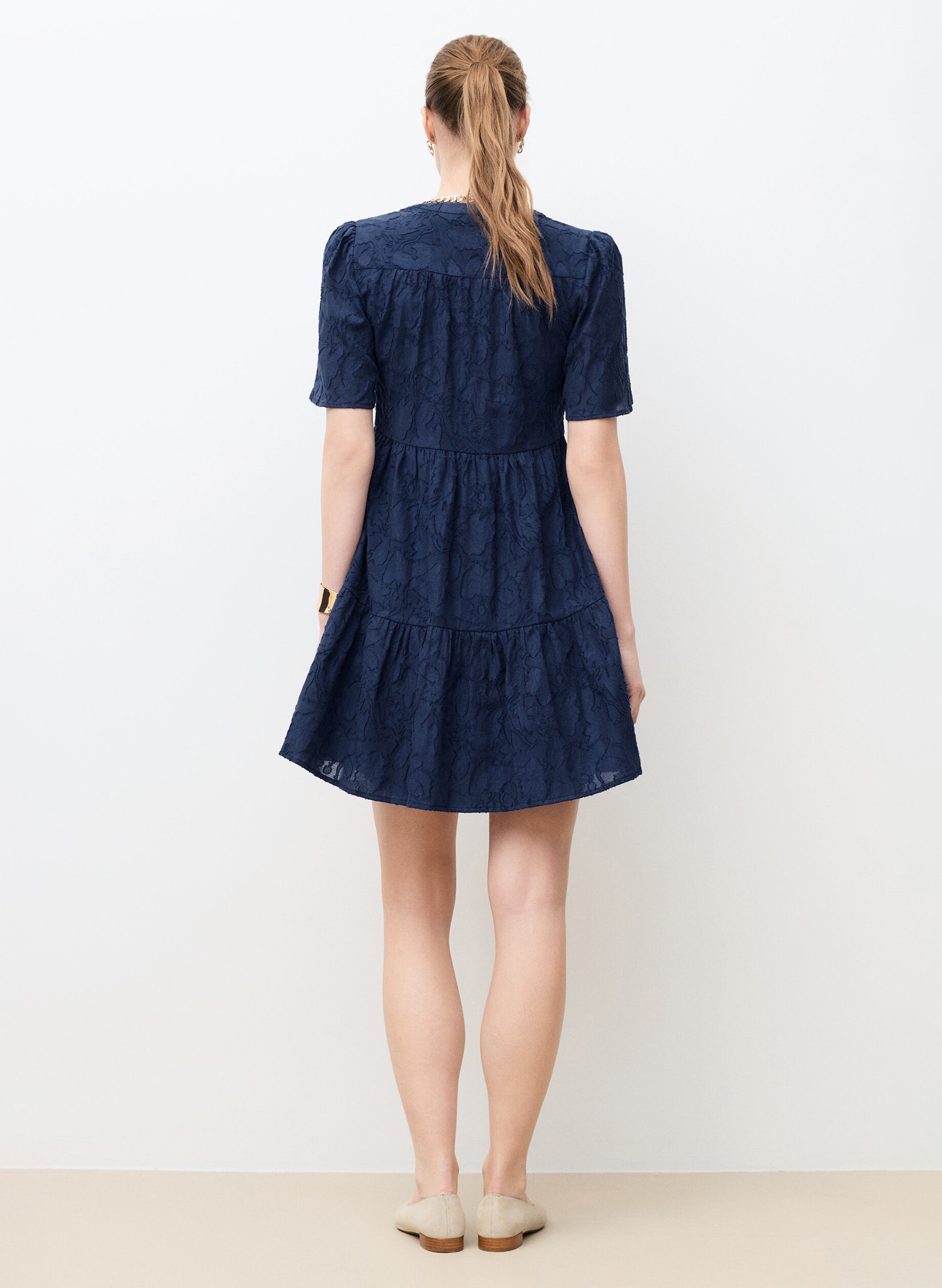 Short cotton dress with henley collar CAROLL Blue