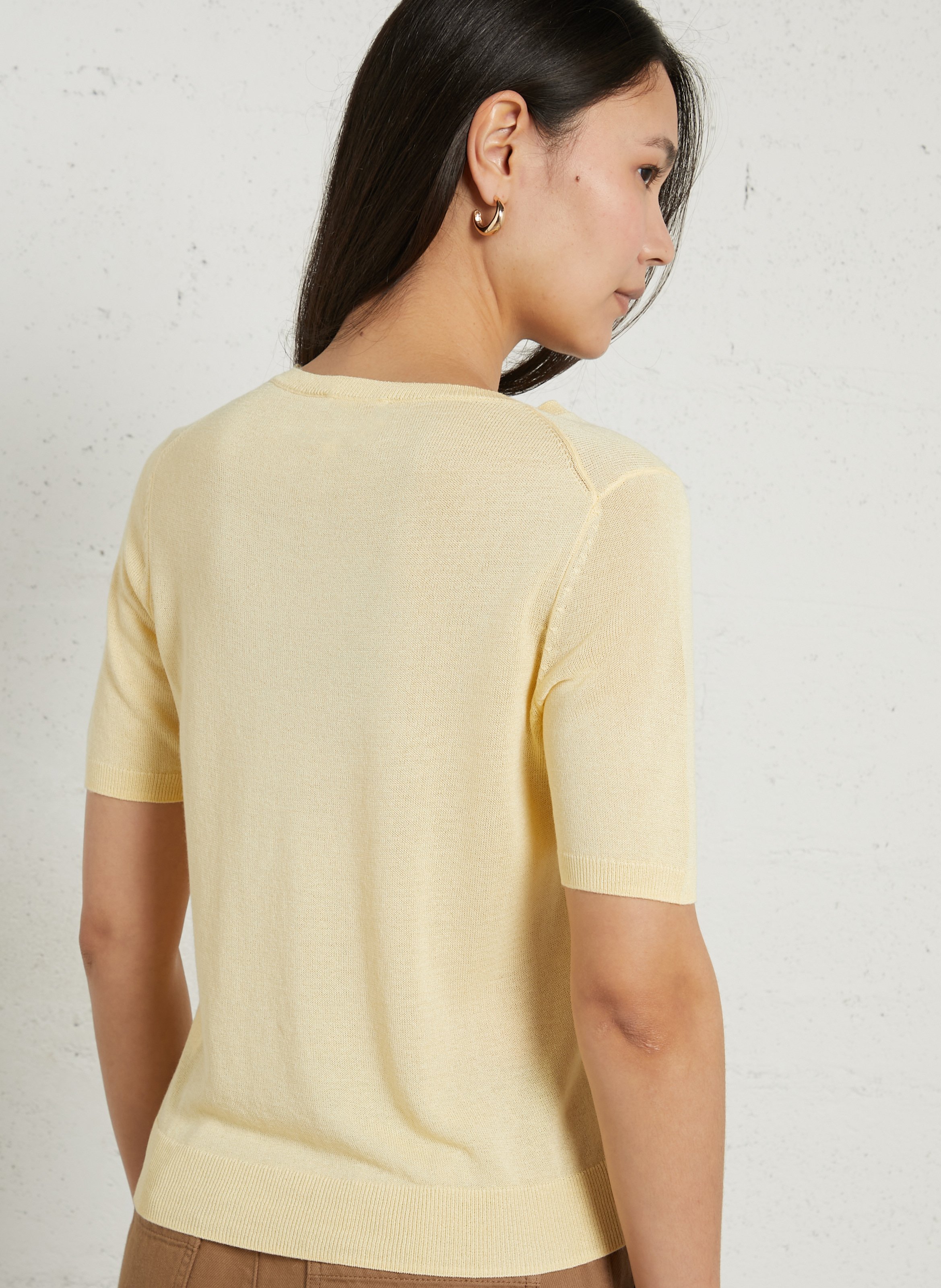 Short-sleeved knit sweater in solid fine knit MAISON 123 Yellow