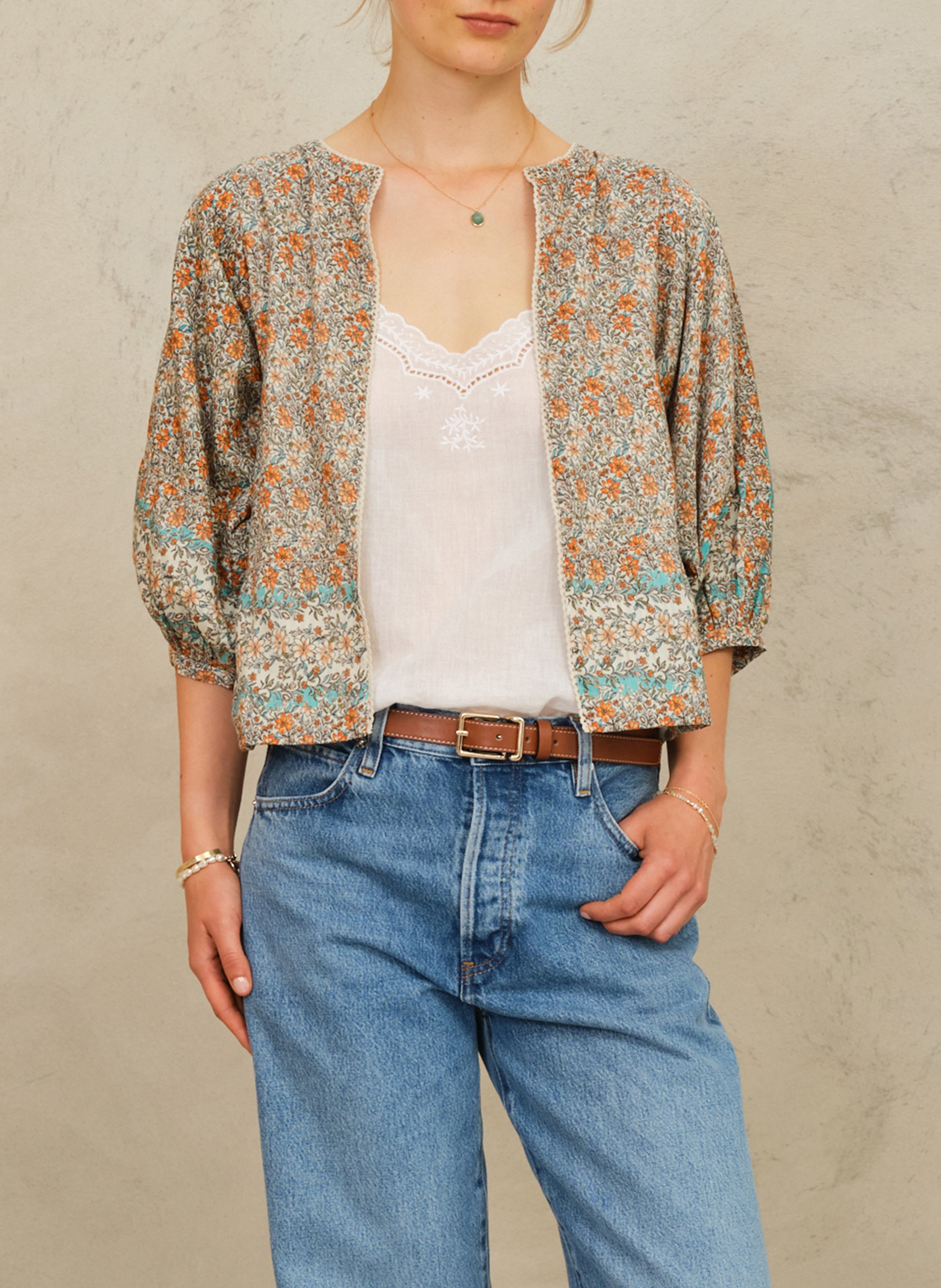 Recht katoenen jasje met ronde hals en print M.A.B.E Veelkleurig