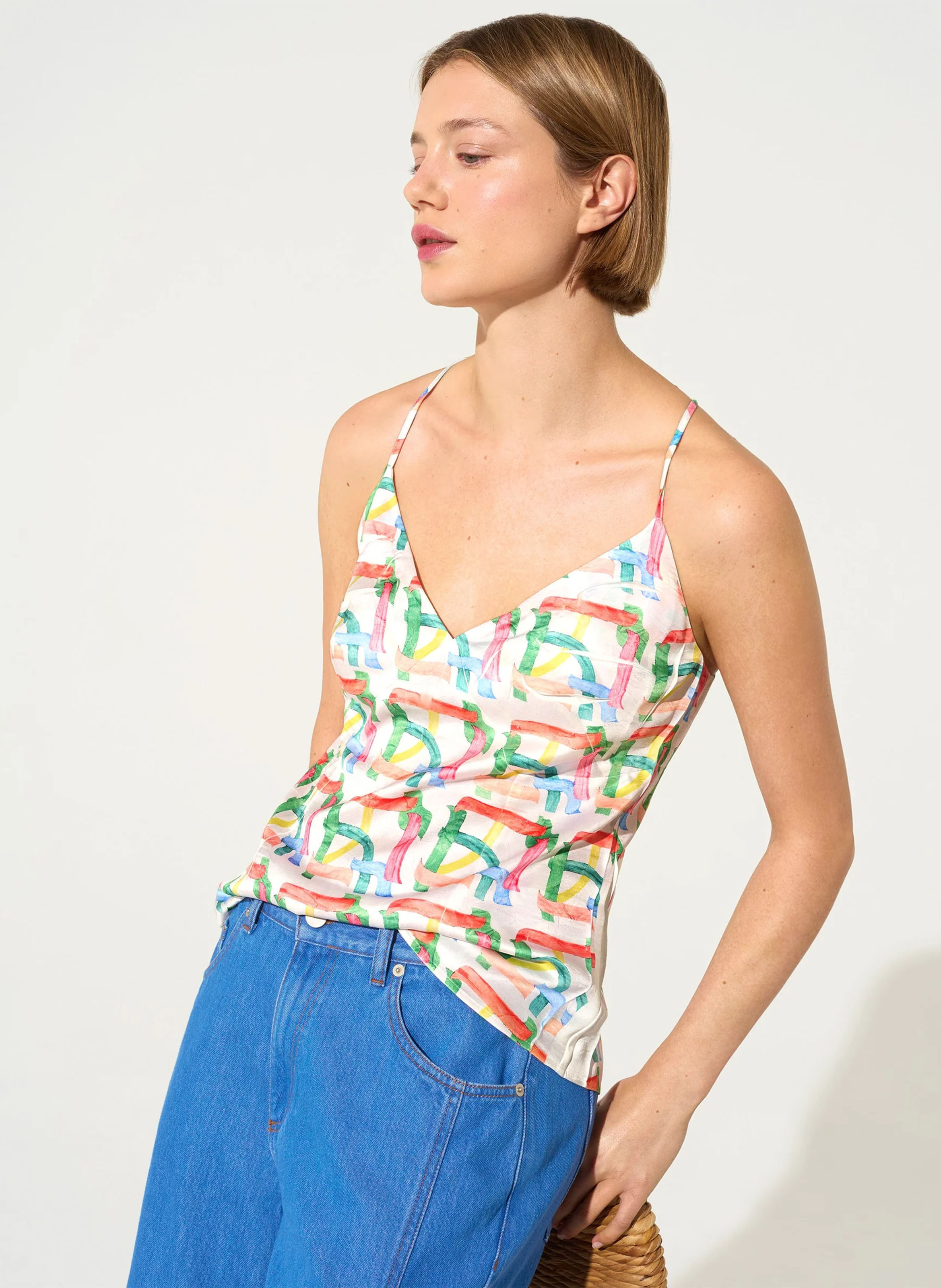 Top imprimé col v COTELAC ACOTE Blanc