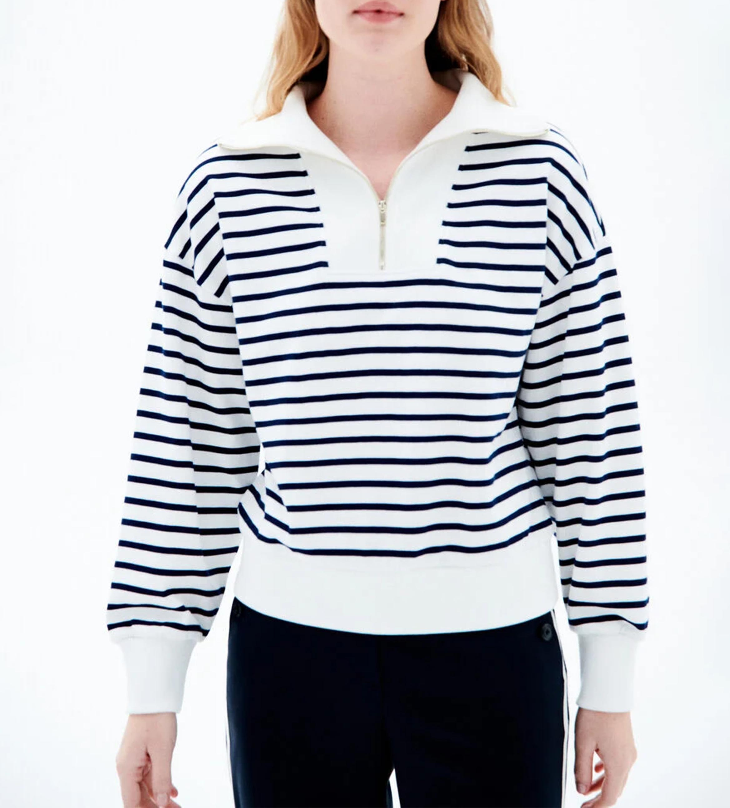High-neck striped cotton sweater CAROLL Blue