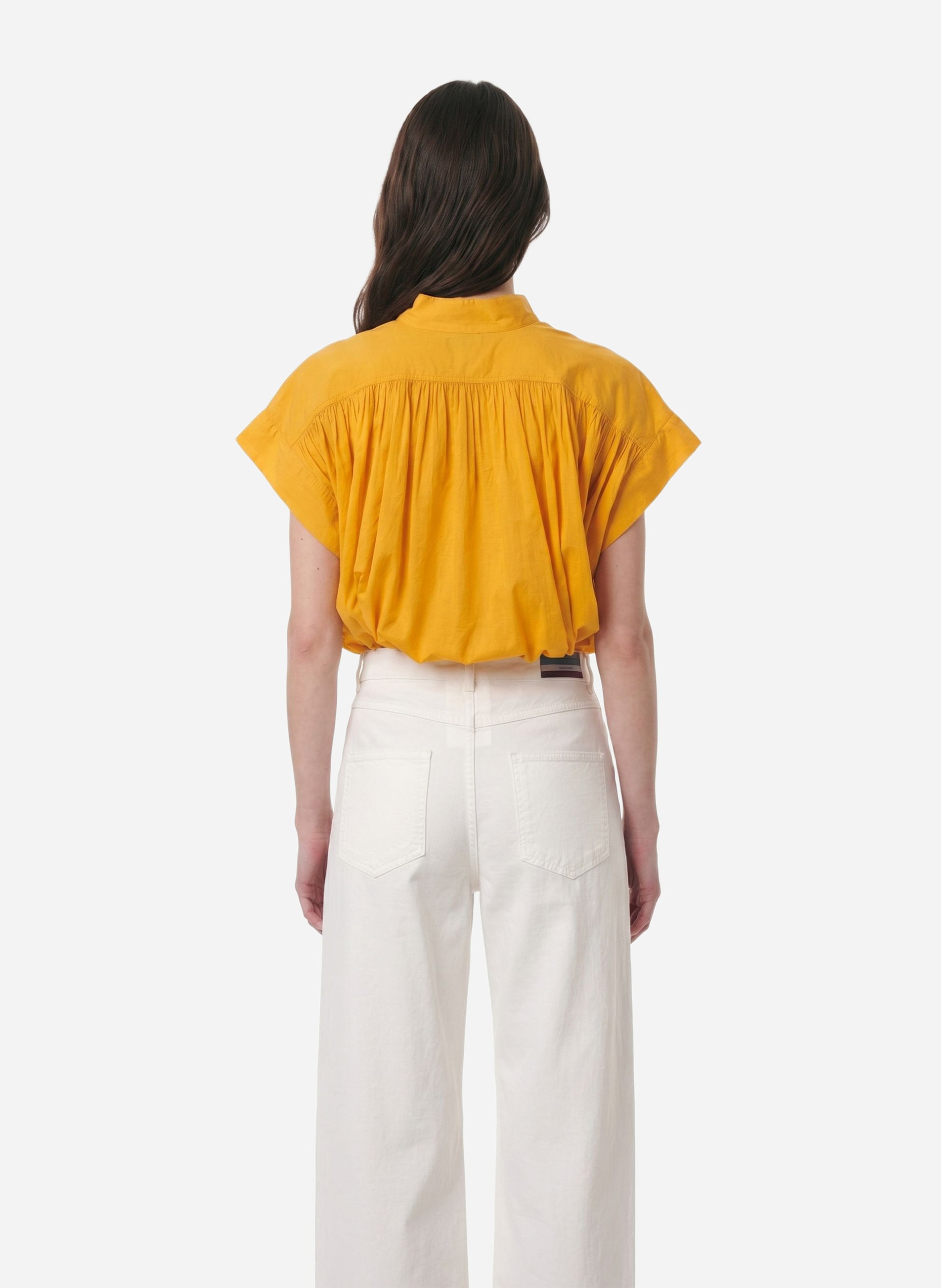 Blouse ample col V en coton Jaune