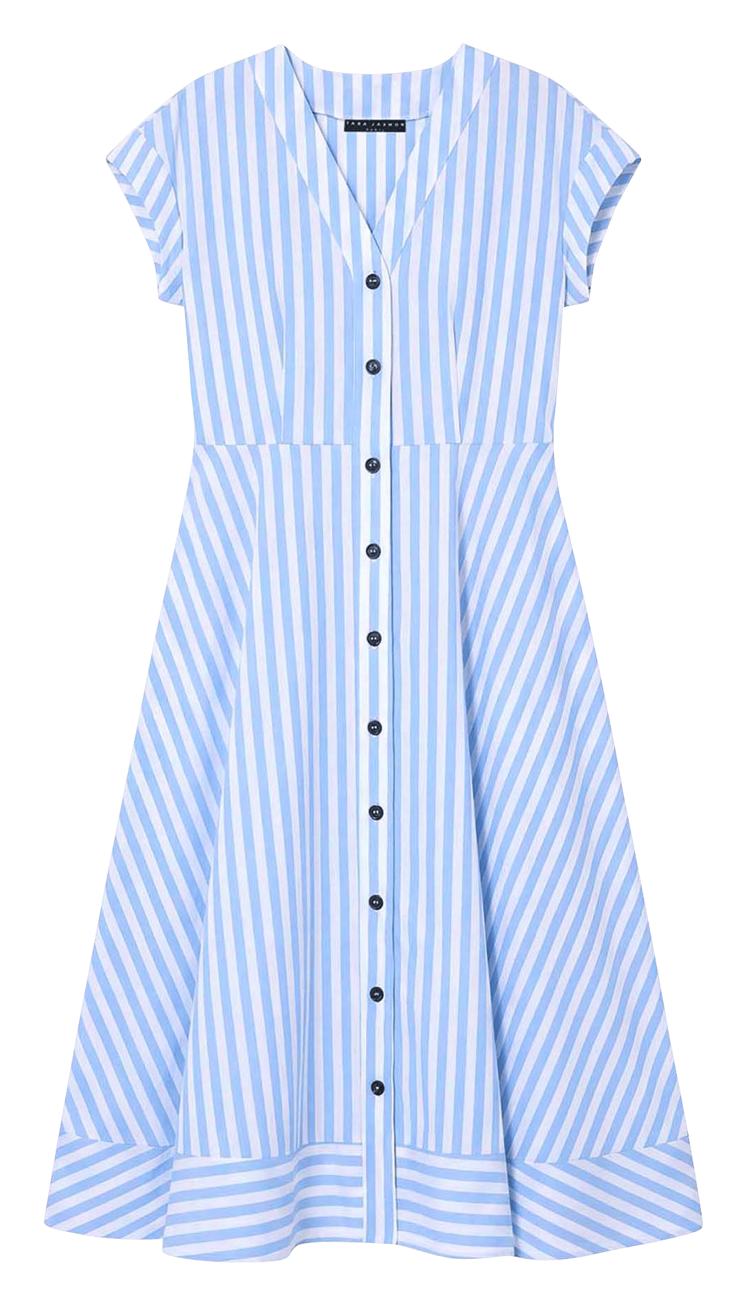 Midi-Kleid mit V-Ausschnitt aus gestreifter Baumwolle TARA JARMON Blau