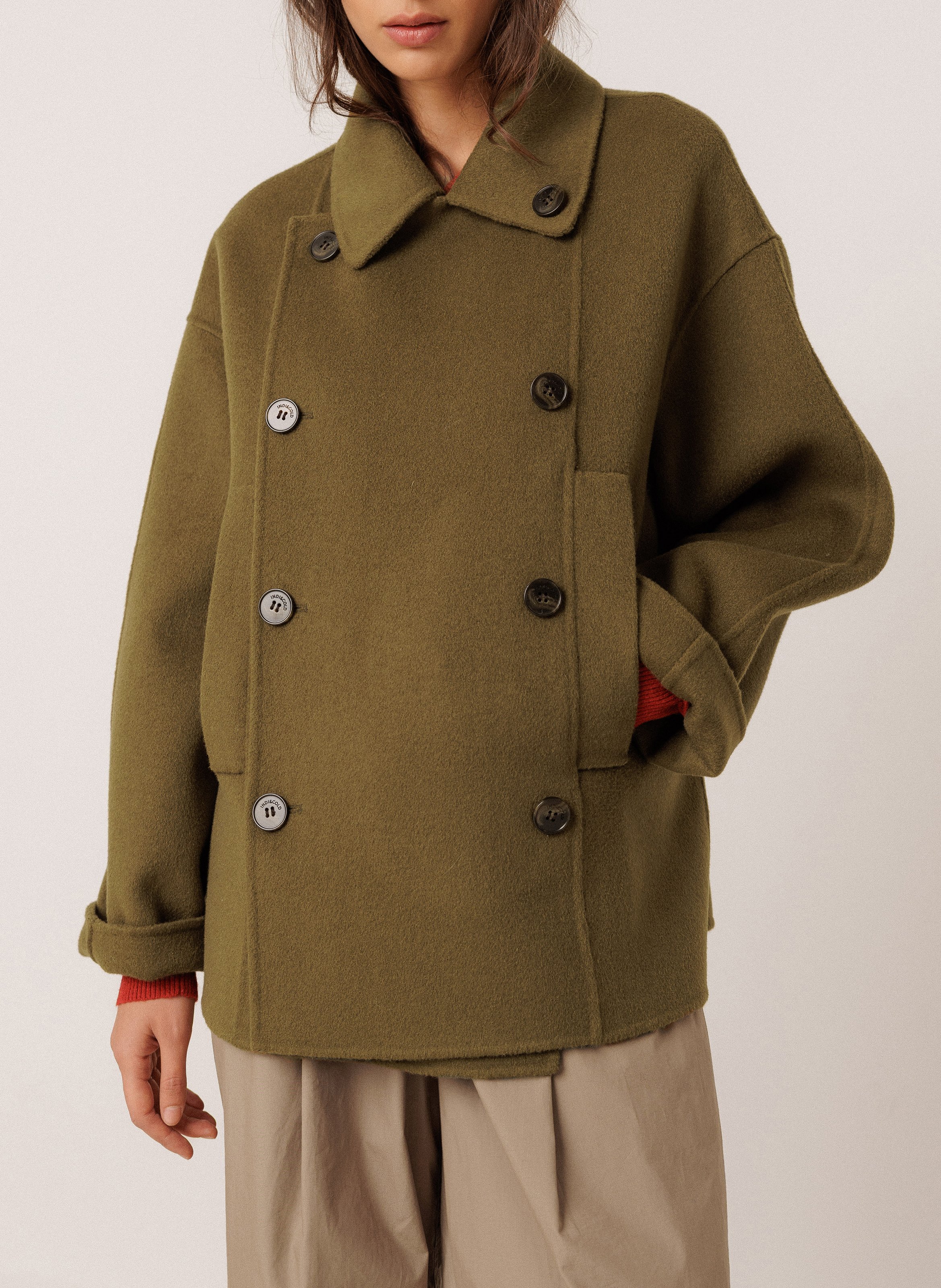 Wool jacket with classic collar INDI & COLD Khaki