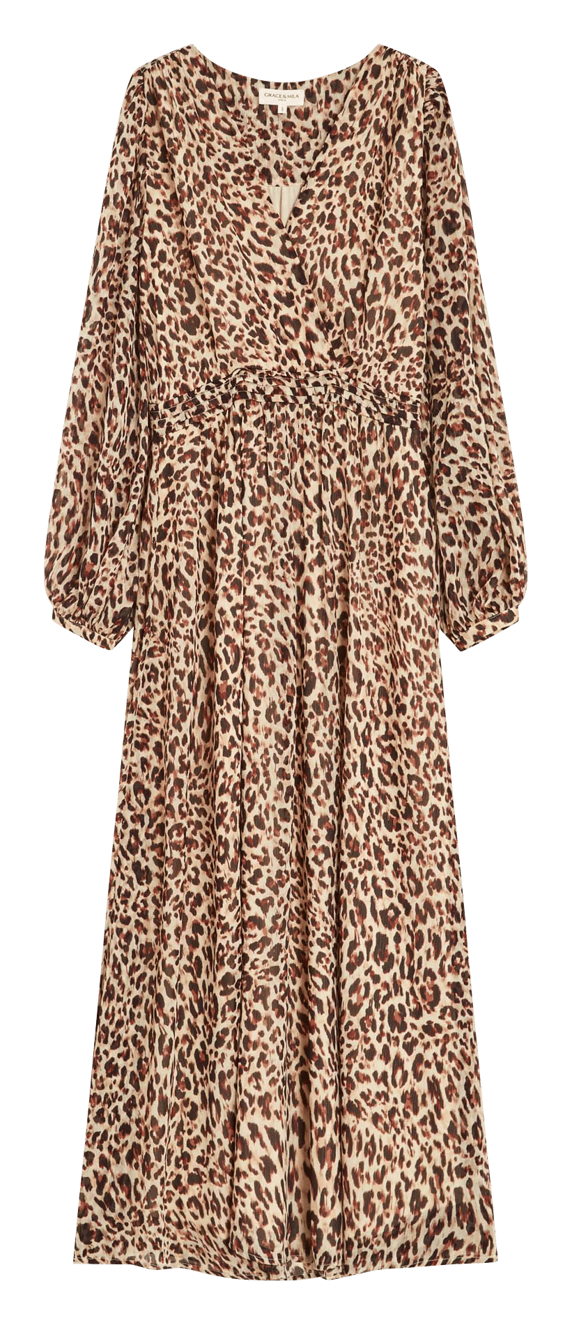 Robe longue col V imprimée GRACE ET MILA Marron