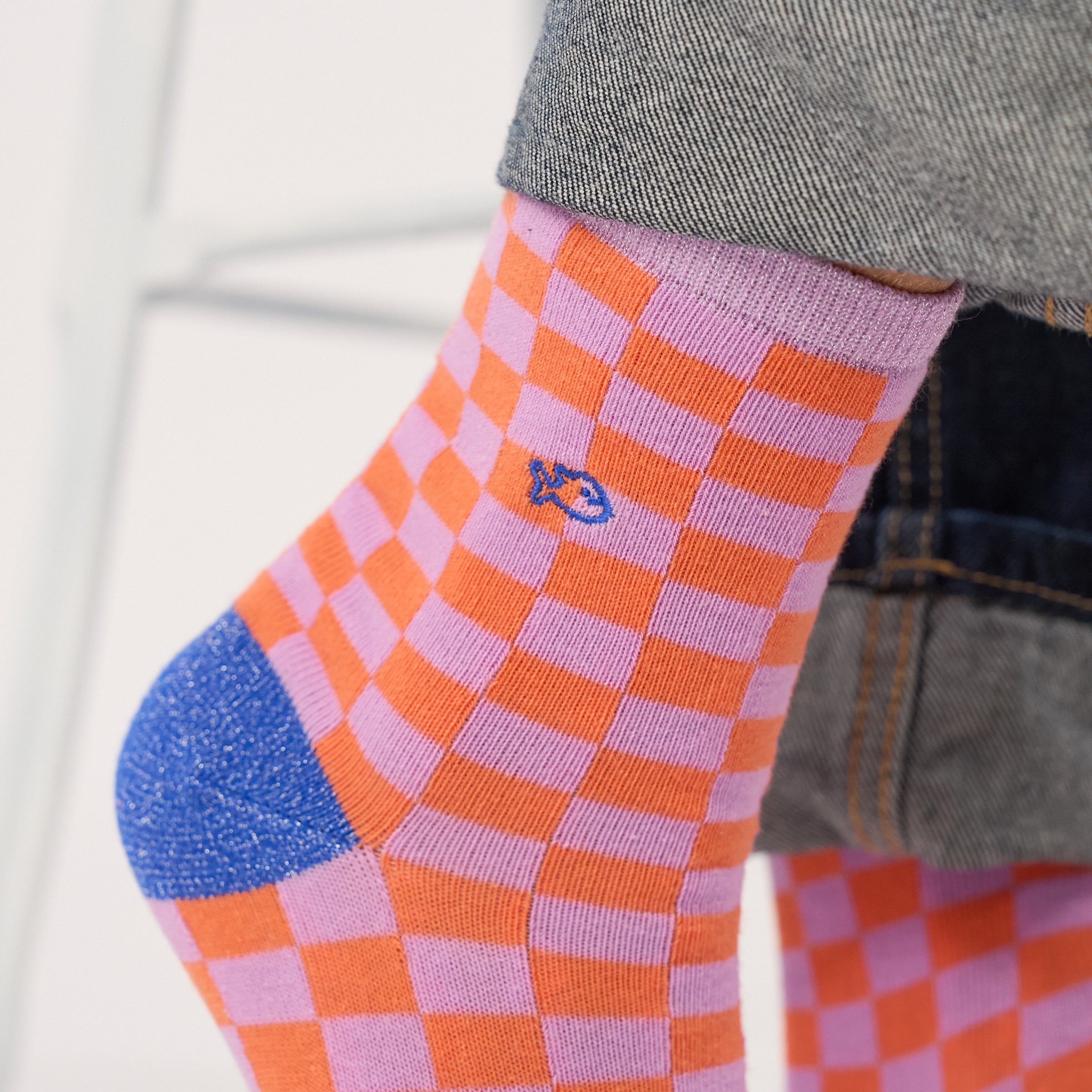 Combed cotton checkered socks | Purple BILLYBELT Women