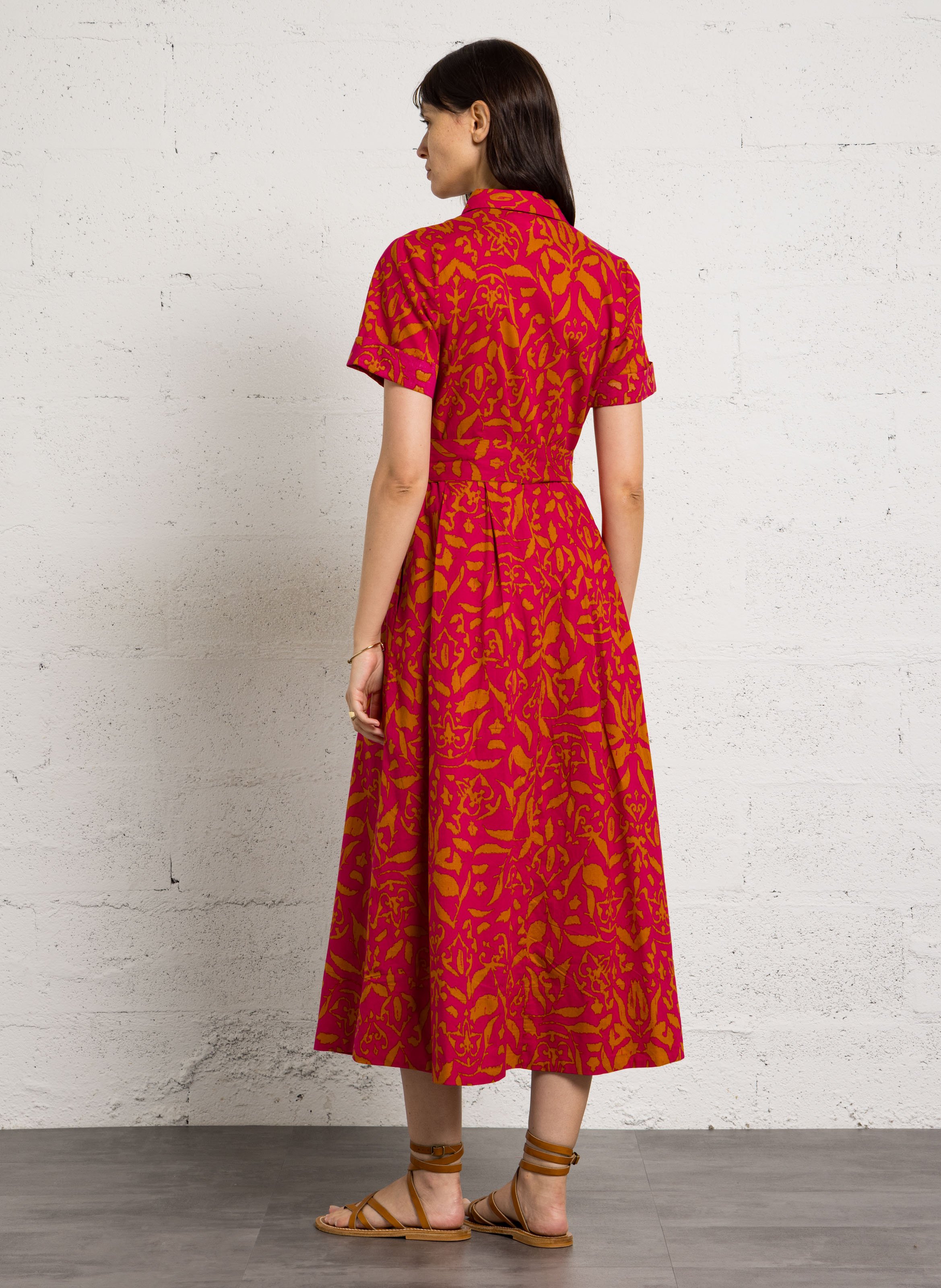 Midi-Kleid mit Baumwolldruck MAISON 123 Rosa