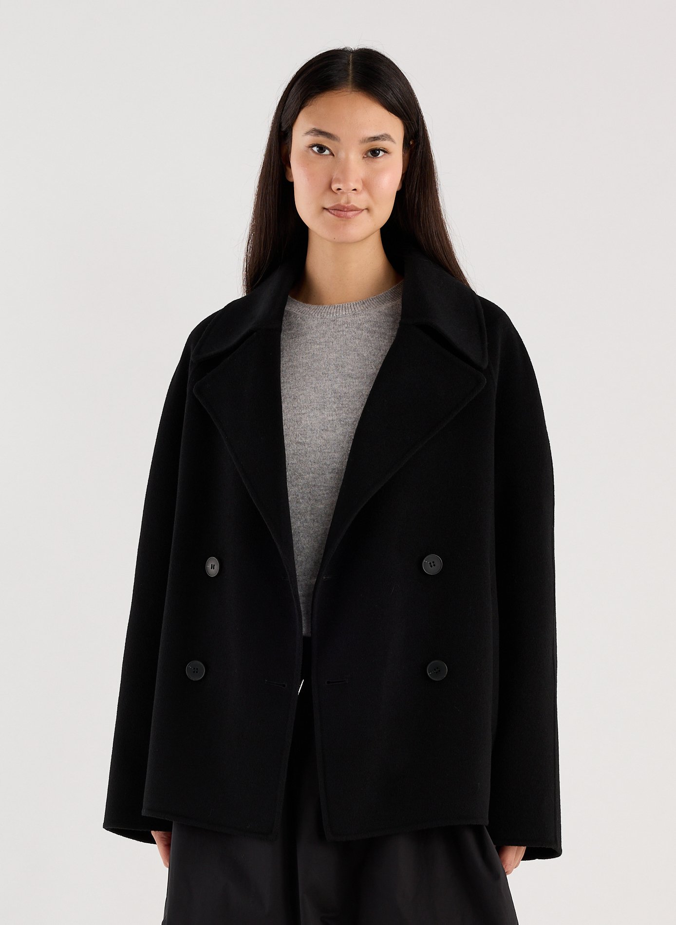Oversized short coat in blended wool wabana SAISON 1865 Black