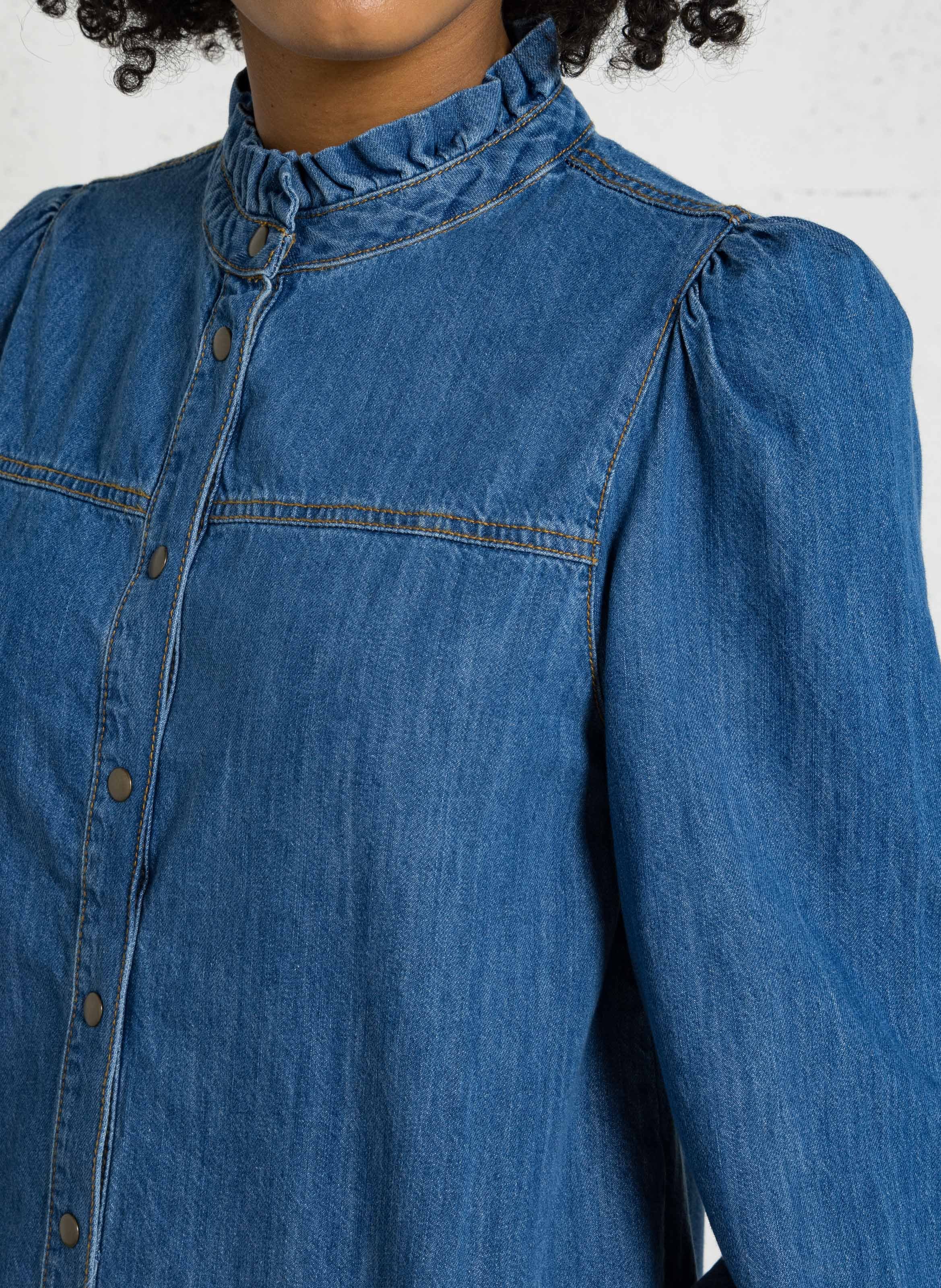 Gerade geschnittene Baumwollbluse mit Rundhalskragen SUD EXPRESS Blau
