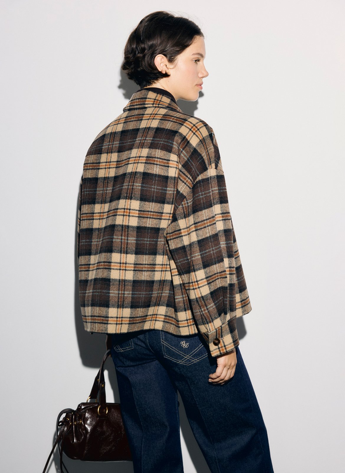 Straight classic collar checkered wool blend overshirt GERARD DAREL Brown