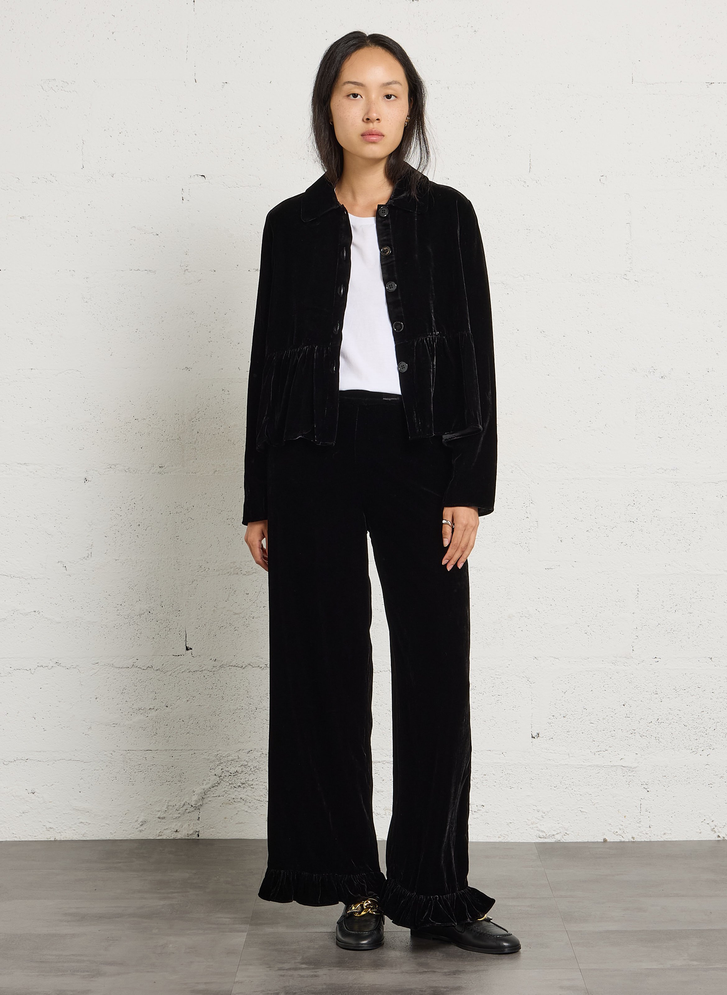 Ruime fluwelen blouse DES PETITS HAUTS Zwart
