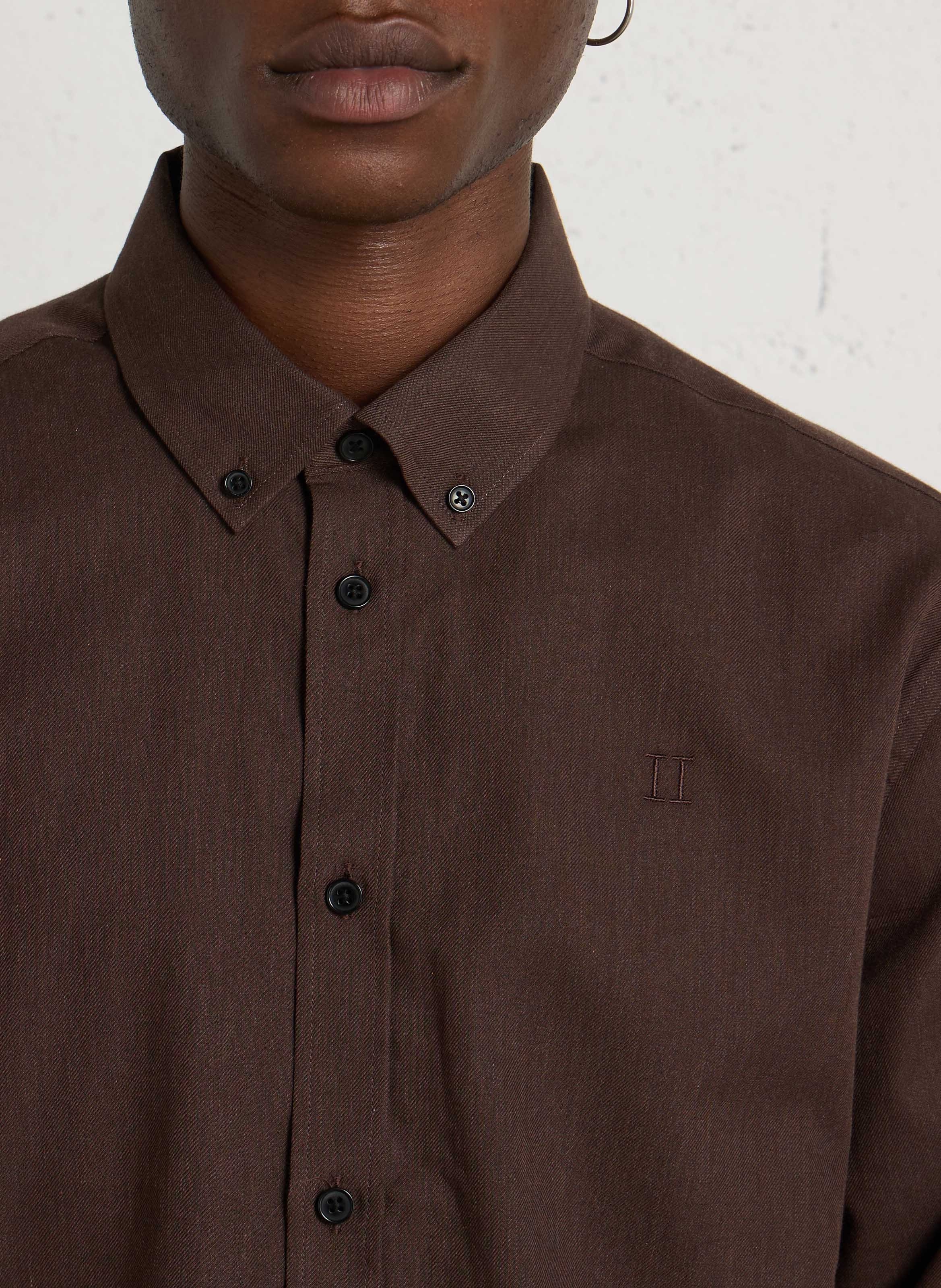 Chemise unie à col boutonné en coton LES DEUX Marron