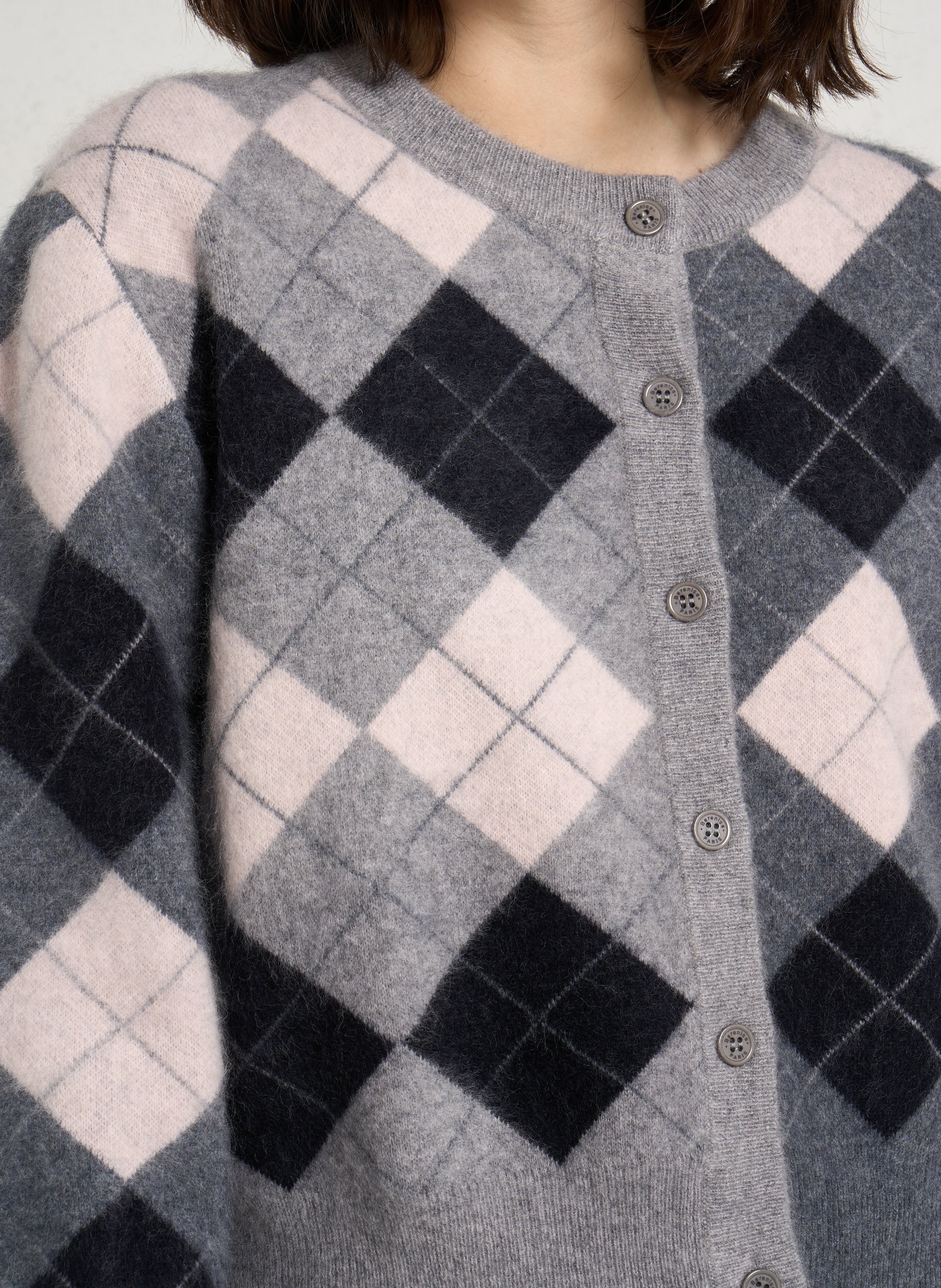 Straight-fit checked wool cardigan BERENICE Pink