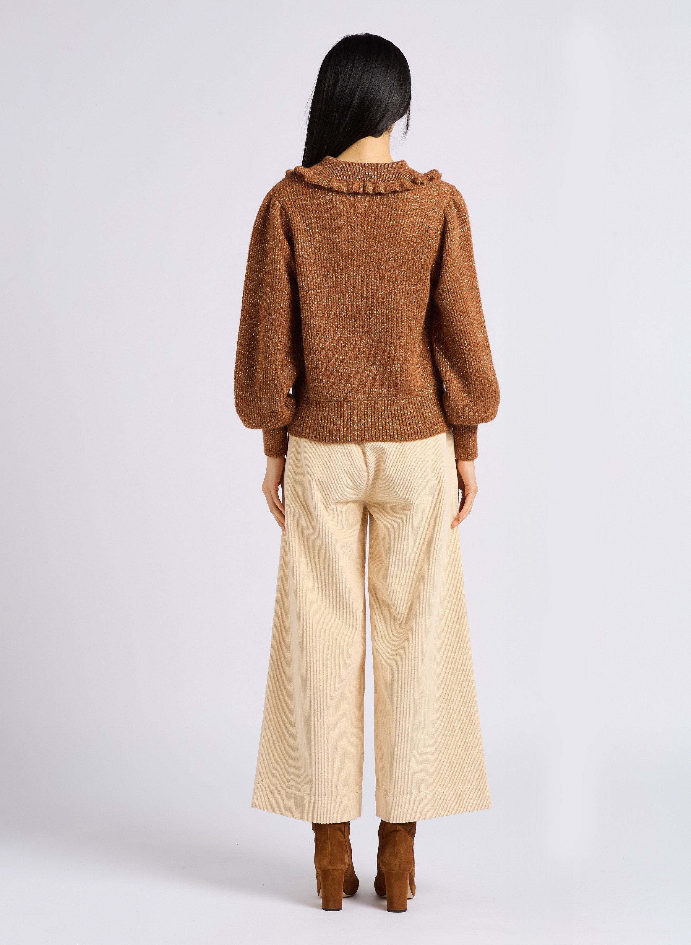 Wide-leg corduroy pants White