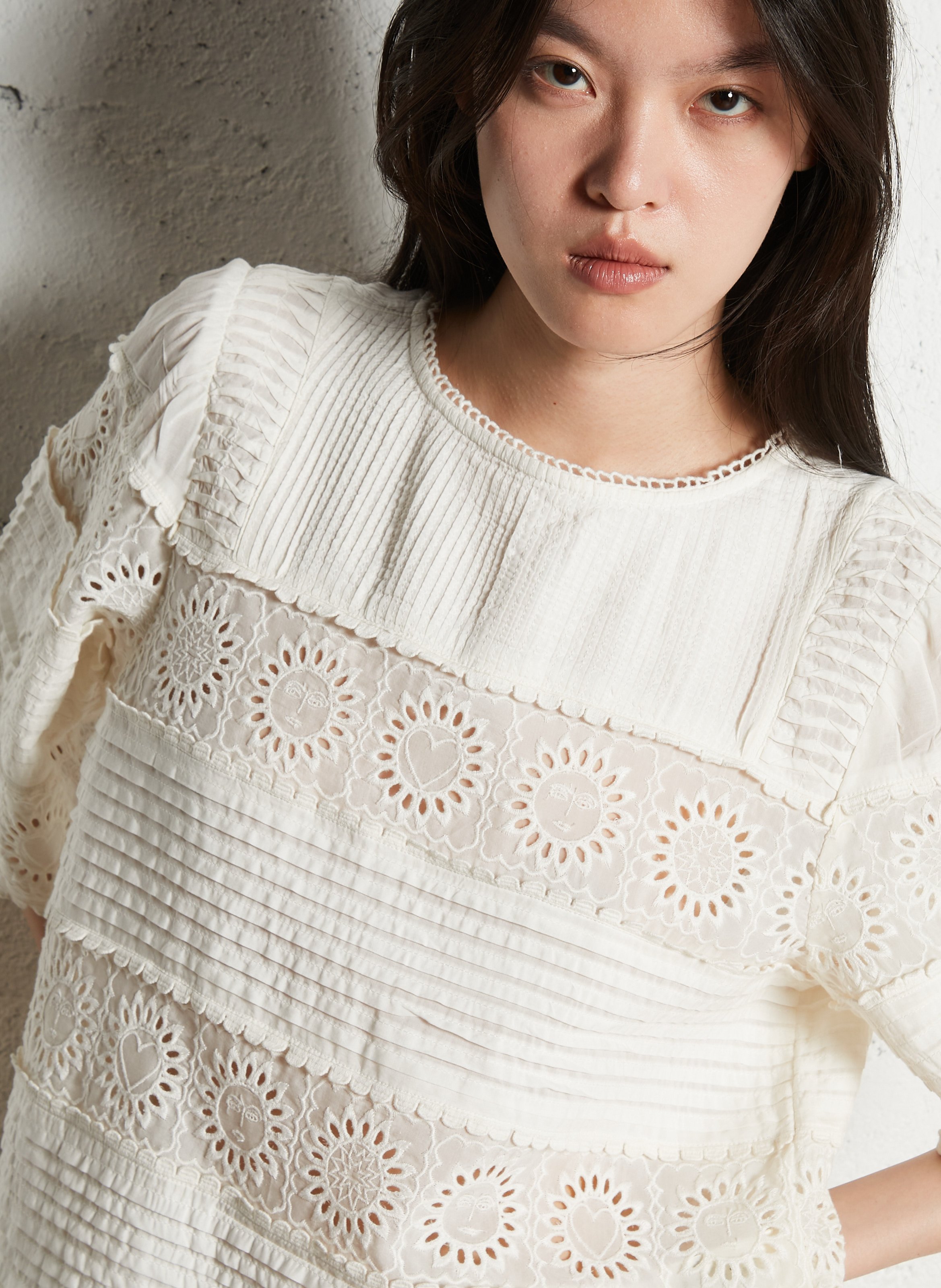 Top ample col rond brodé Blanc