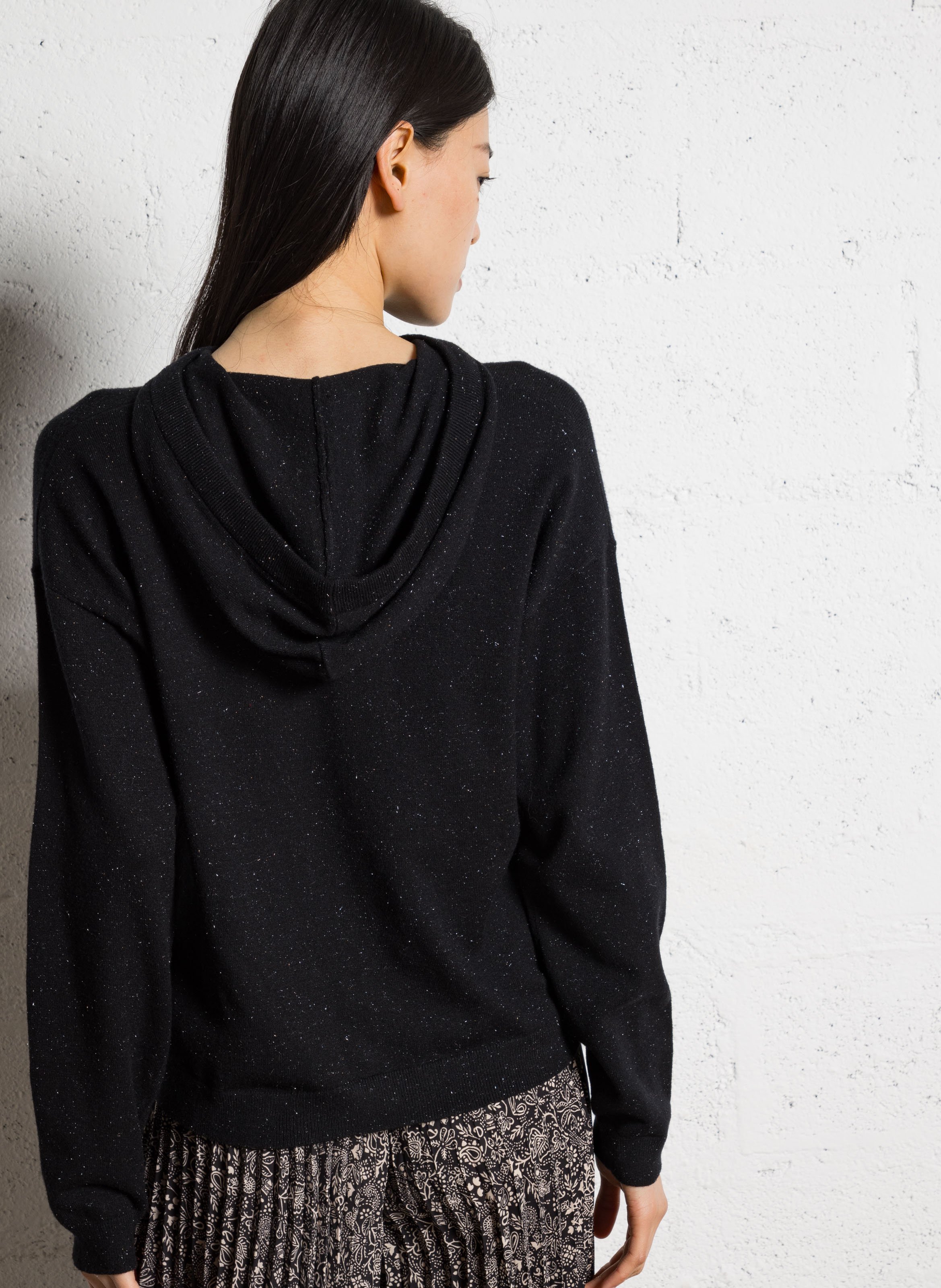 Pull à capuche en tricot lurex I CODE Noir