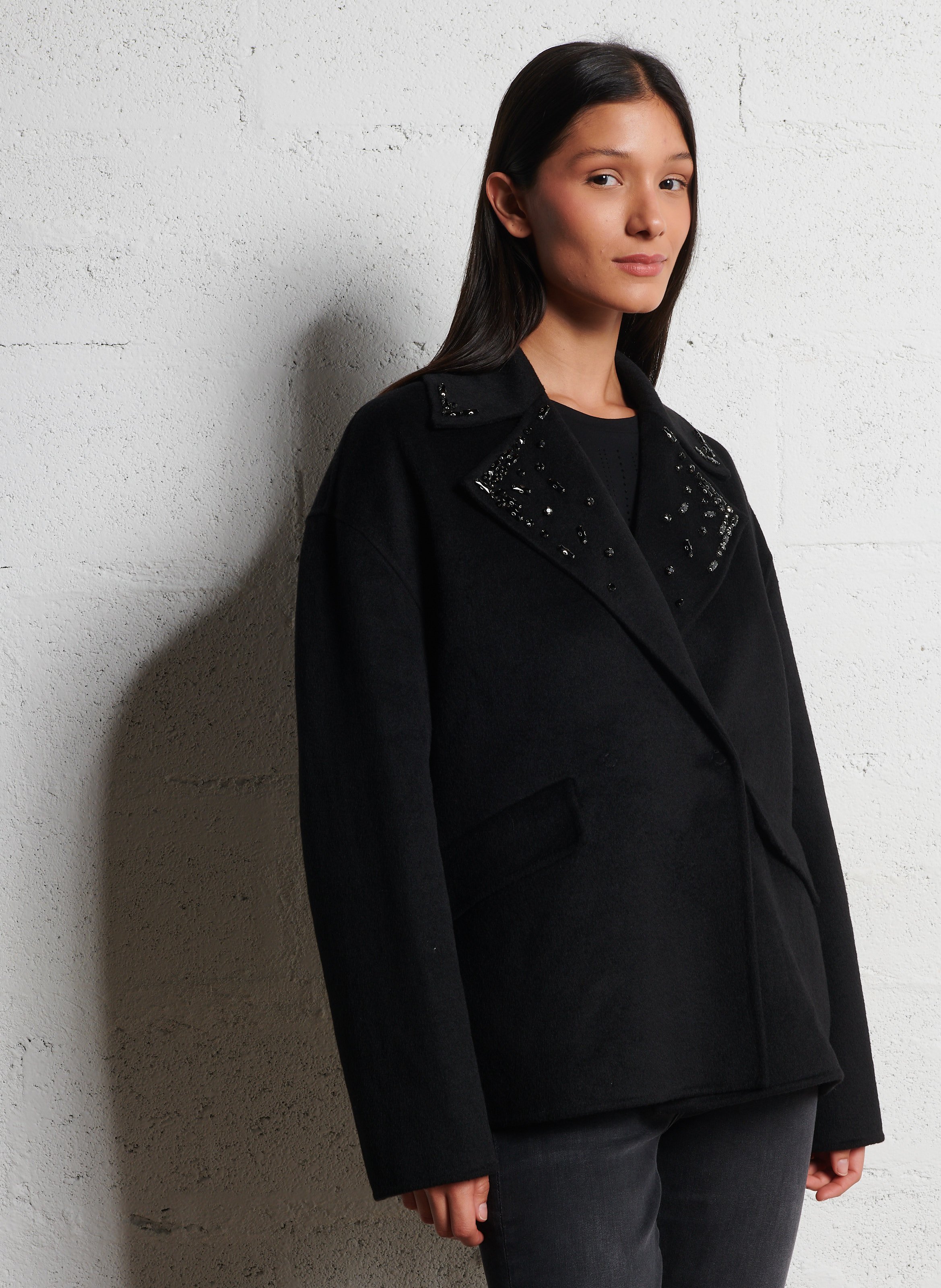 Manteau col tailleur en laine mélangée LIU JO Noir