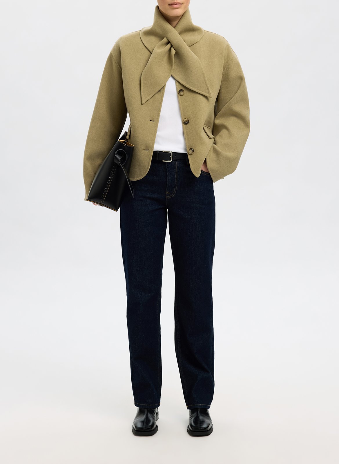 Jacket with scarf collar in blended wool SELECTED Green