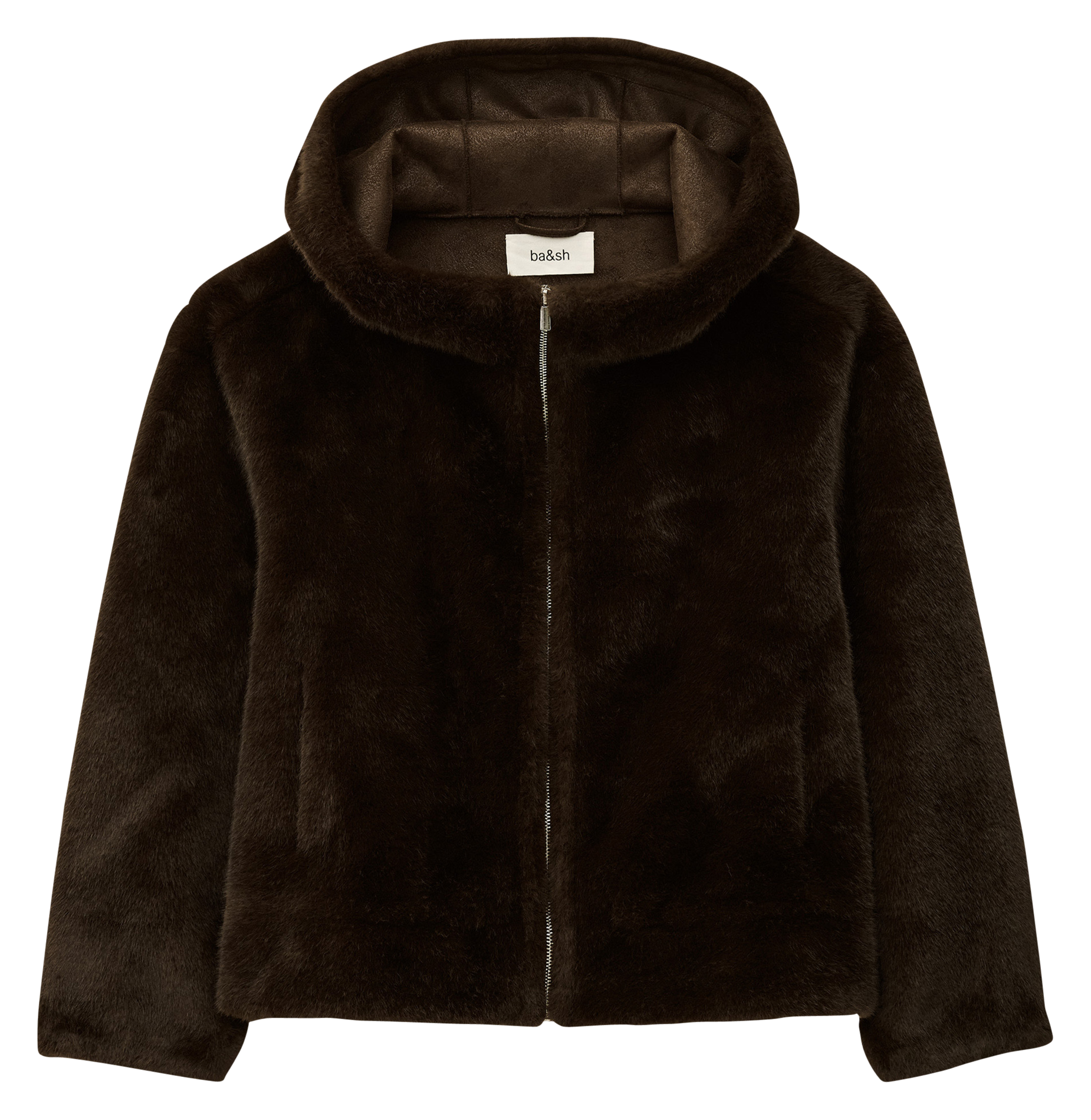 Straight coat with high synthetic fur collar BA&SH Brown