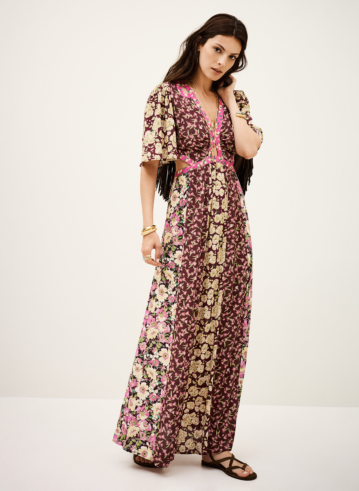 Long floral print V-neck dress BA&SH Plums