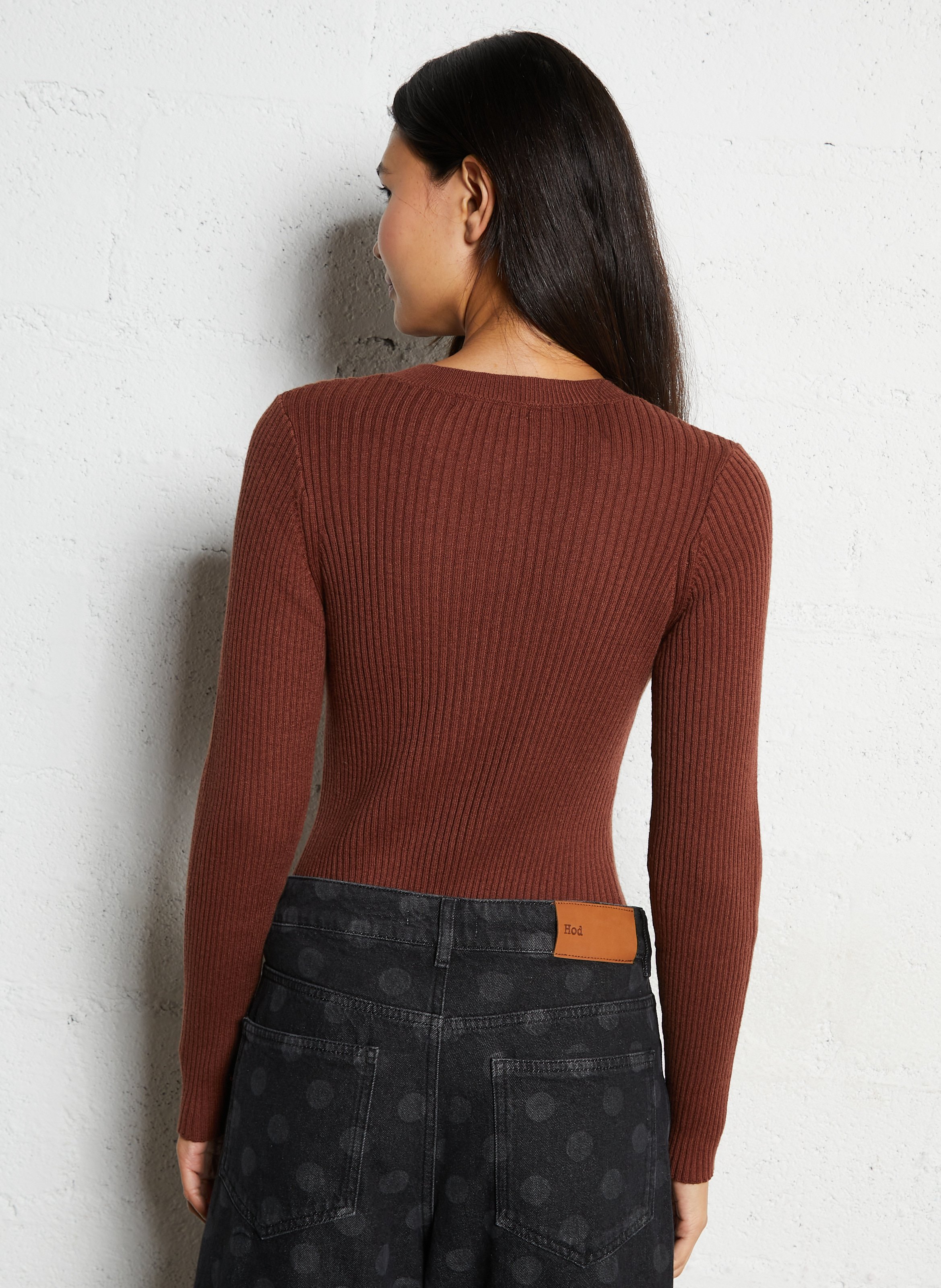 Round neck top in cotton and wool blend HOD PARIS Brown