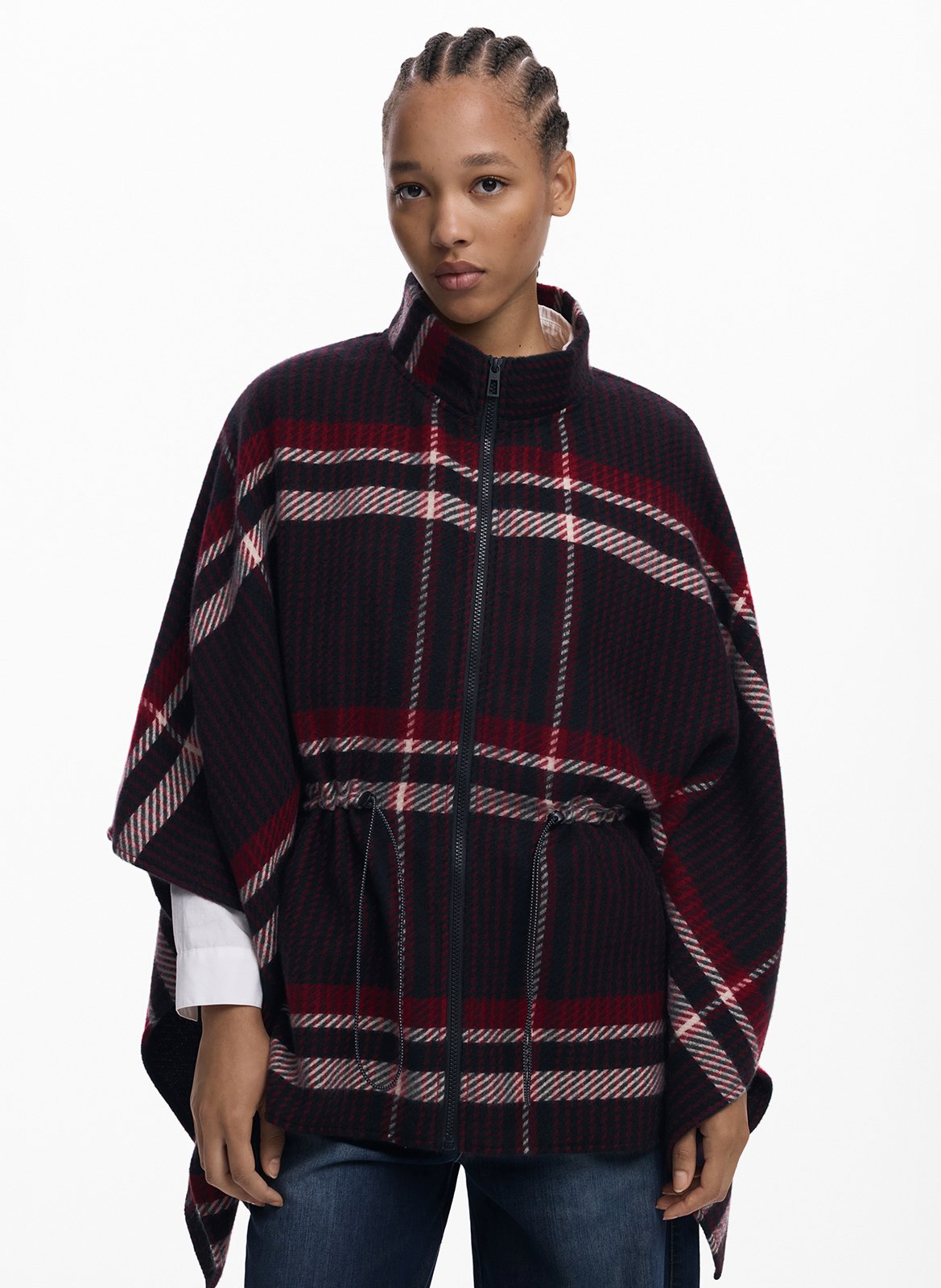 Poncho ample zippé à carreaux  DESIGUAL Noir