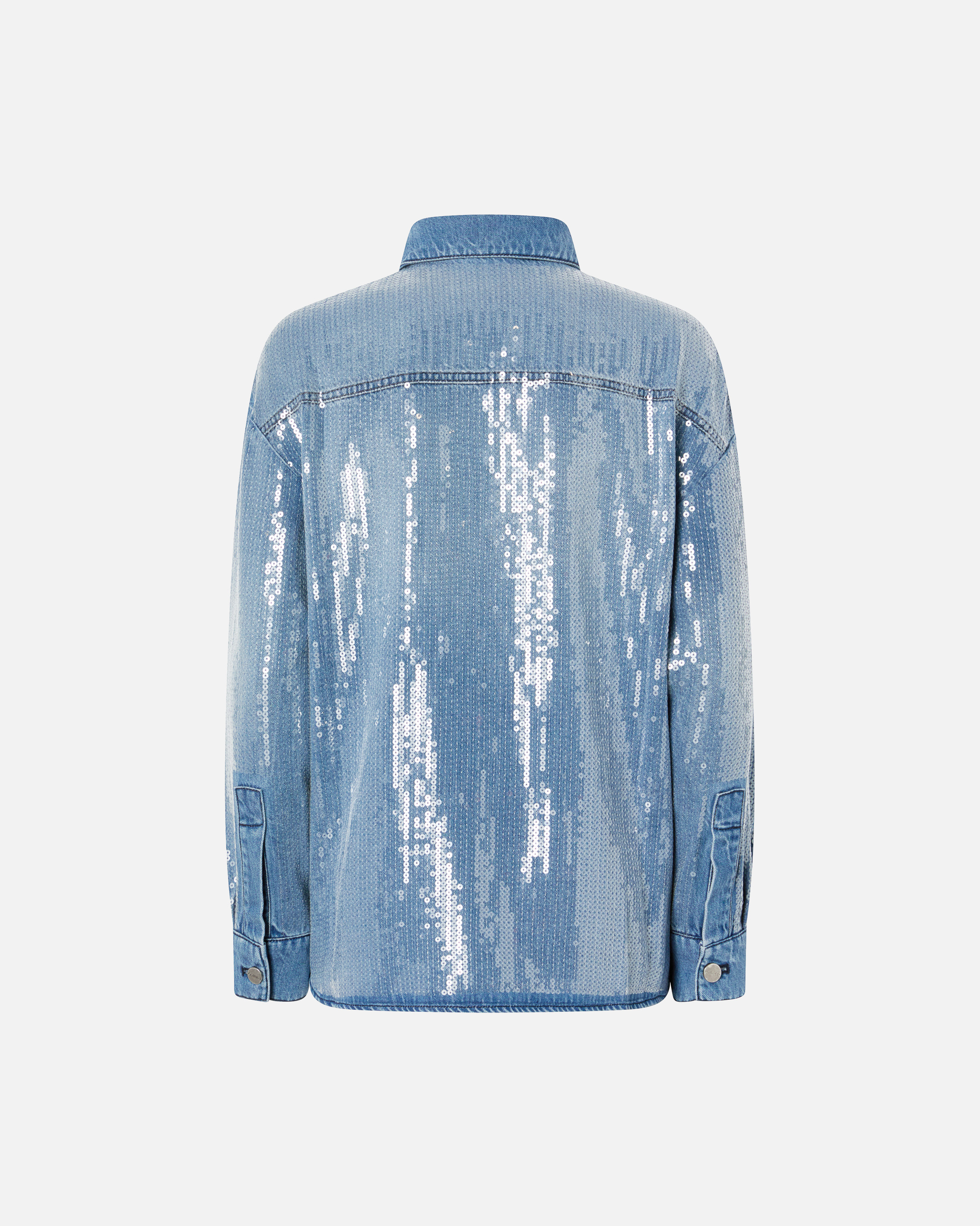 Denim overshirt fully embellished with sequins PINKO Blue
