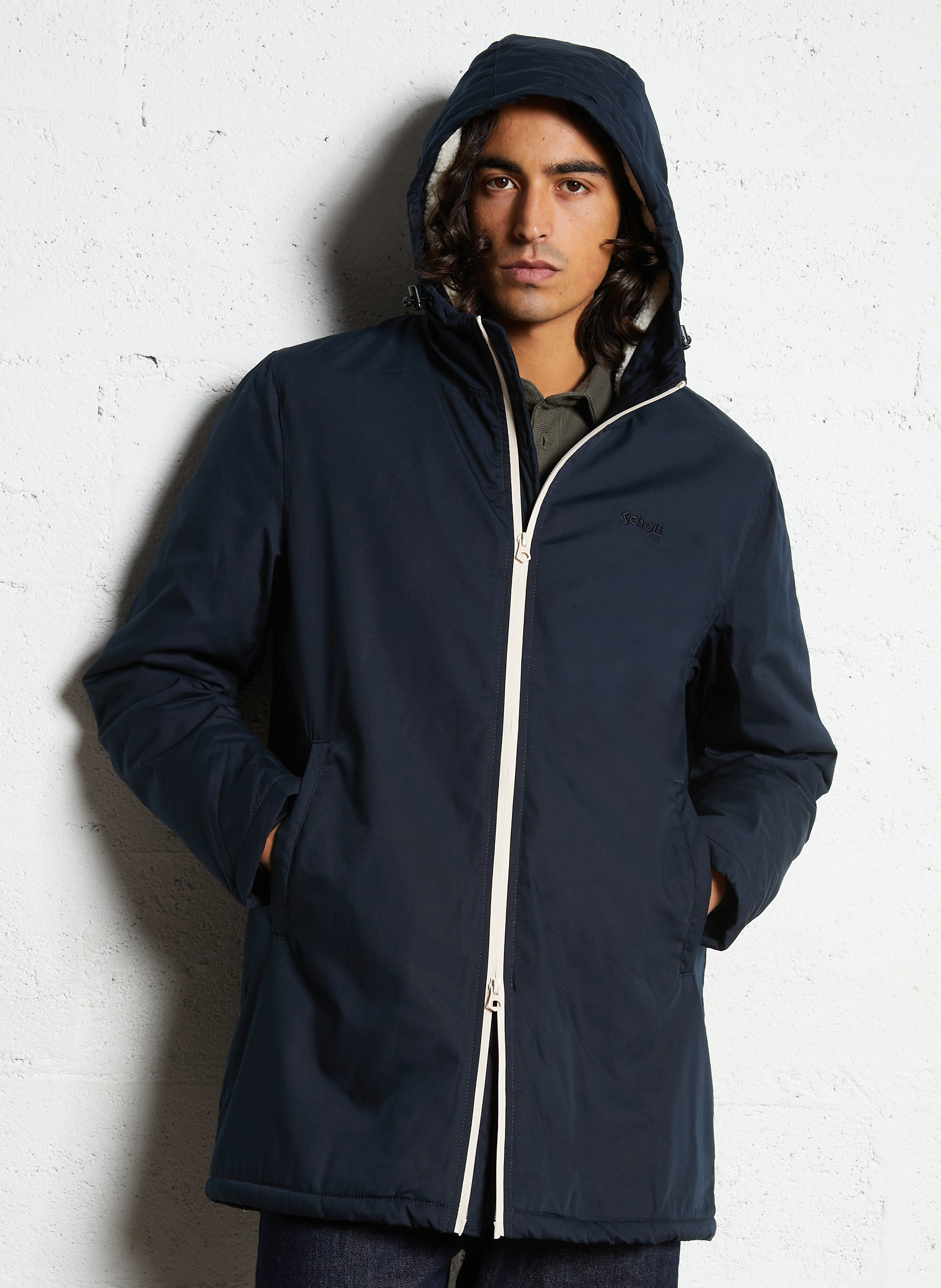 Parka à capuche col montant unie SCHOTT Bleu