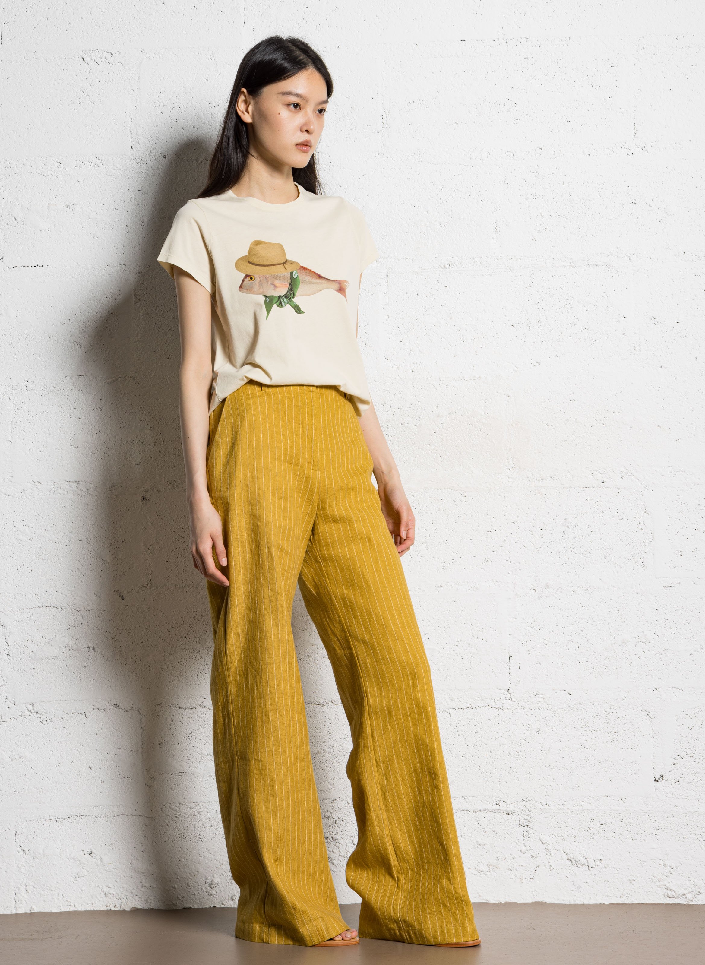 Round-neck printed cotton T-shirt NICE THINGS Beige