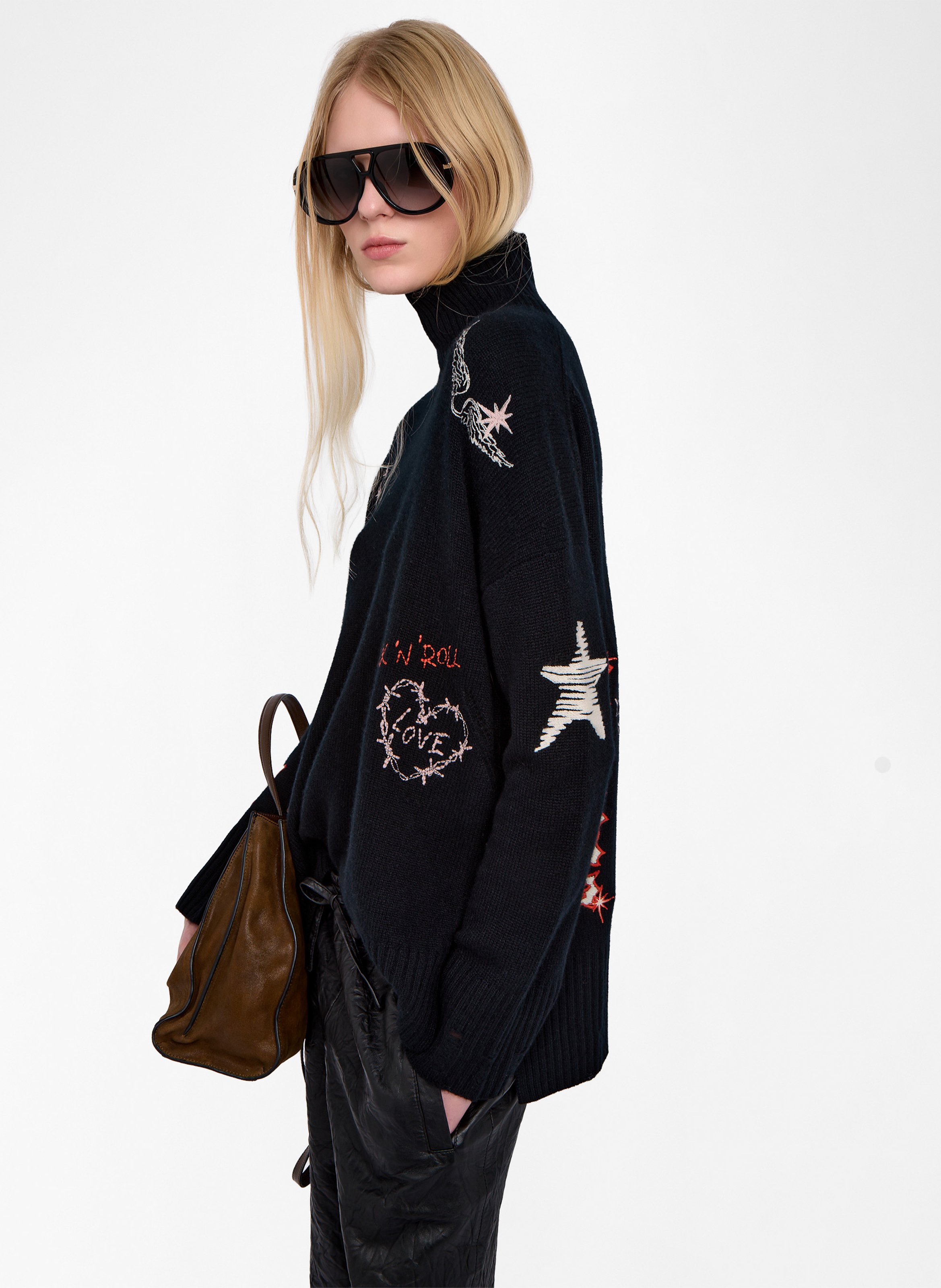 Rechte trui van kasjmier met opstaande kraag ZADIG&VOLTAIRE Zwart