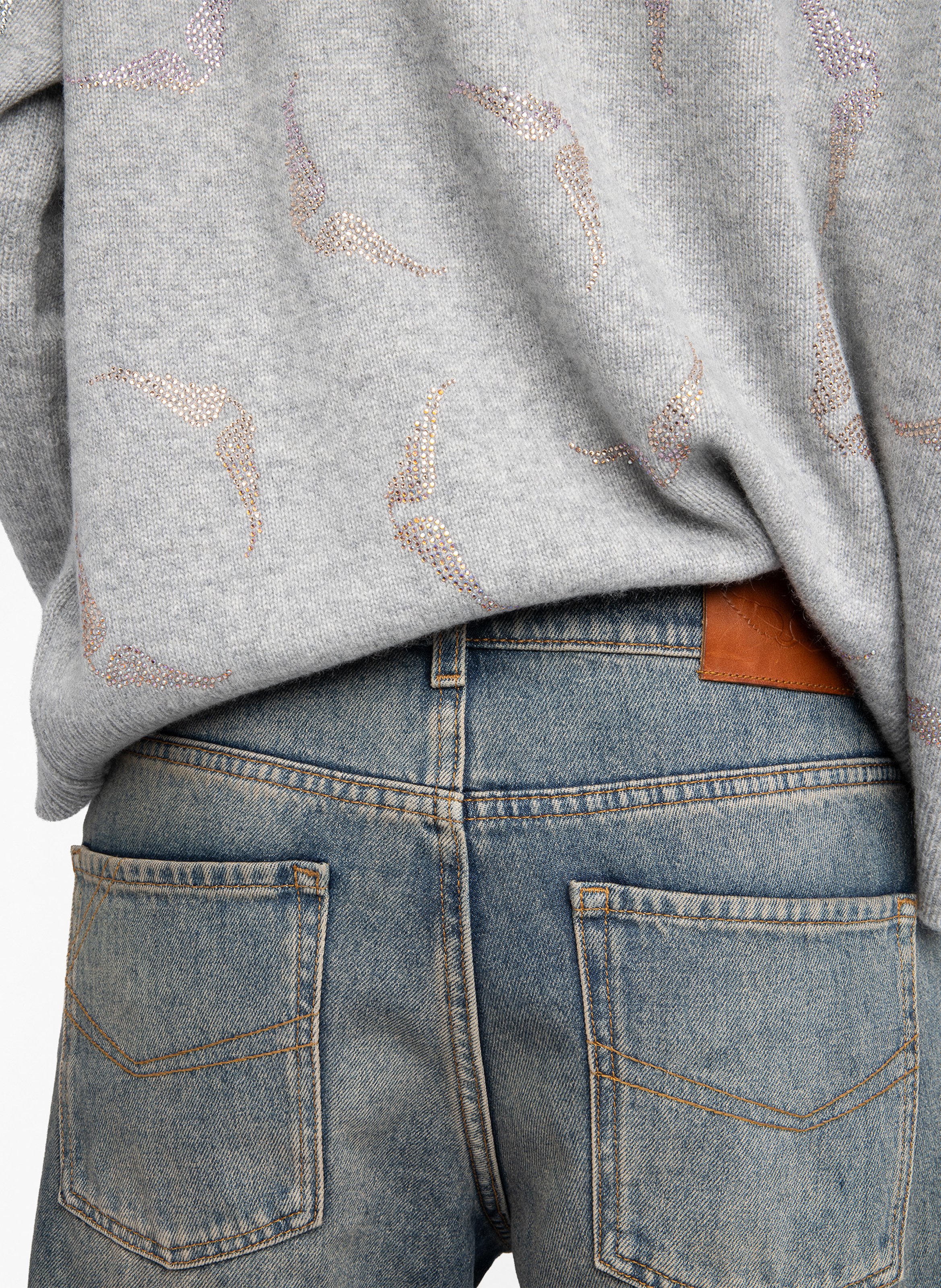 Pull droit col rond en cachemire imprimé ZADIG&VOLTAIRE Gris