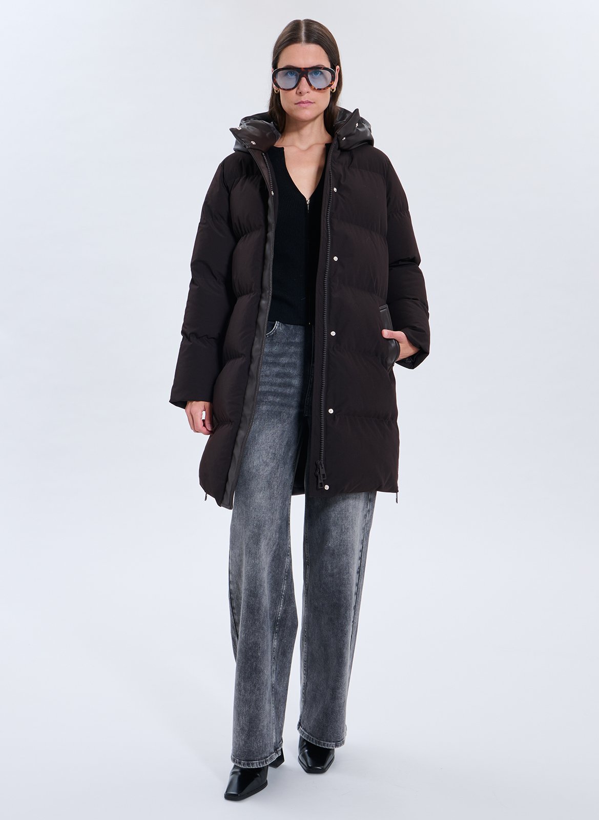 Doudoune droite col montant matelassée ZAPA Marron