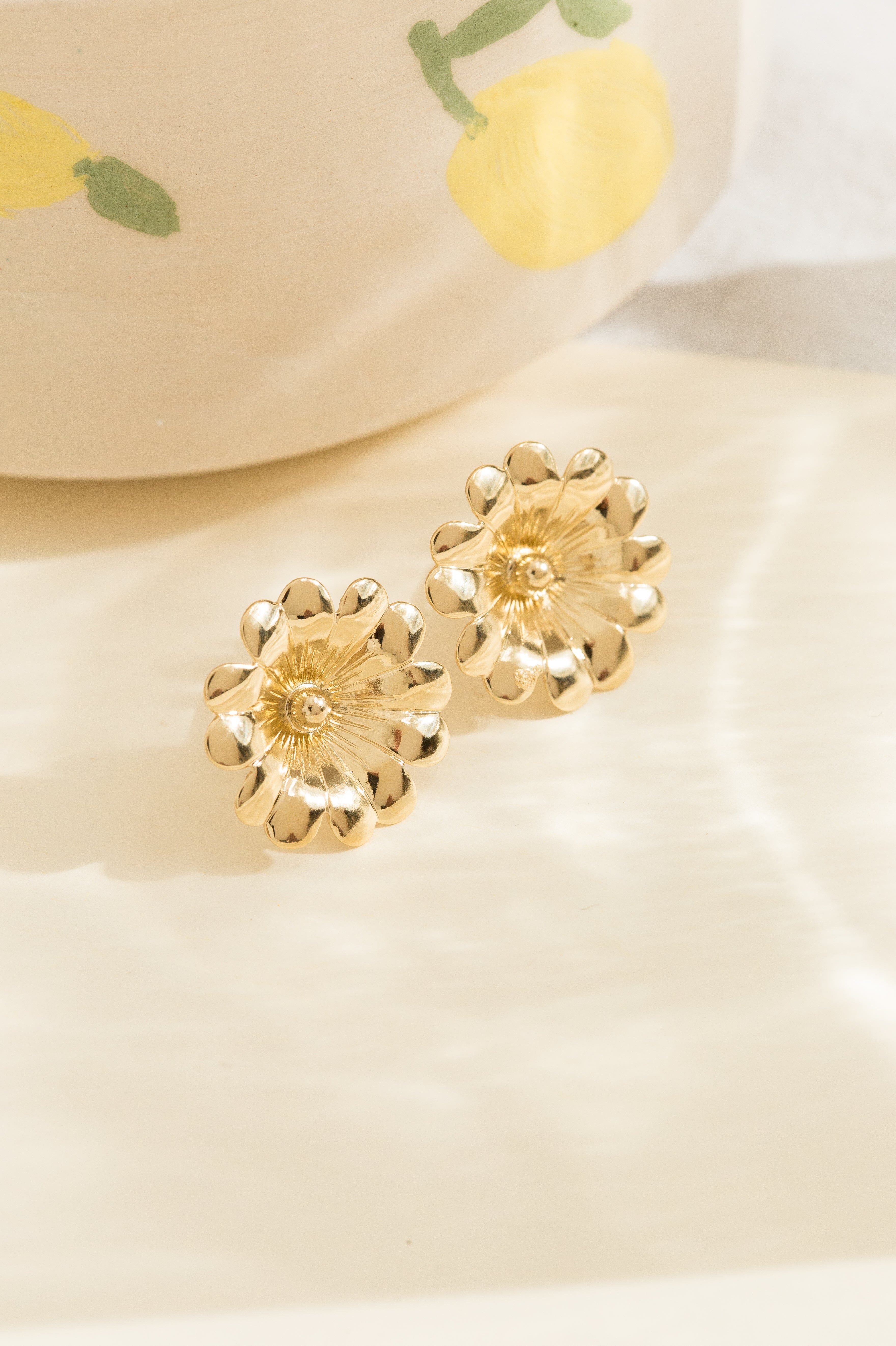 AGLAÉ - Silver-plated flower maxi stud earrings Golden