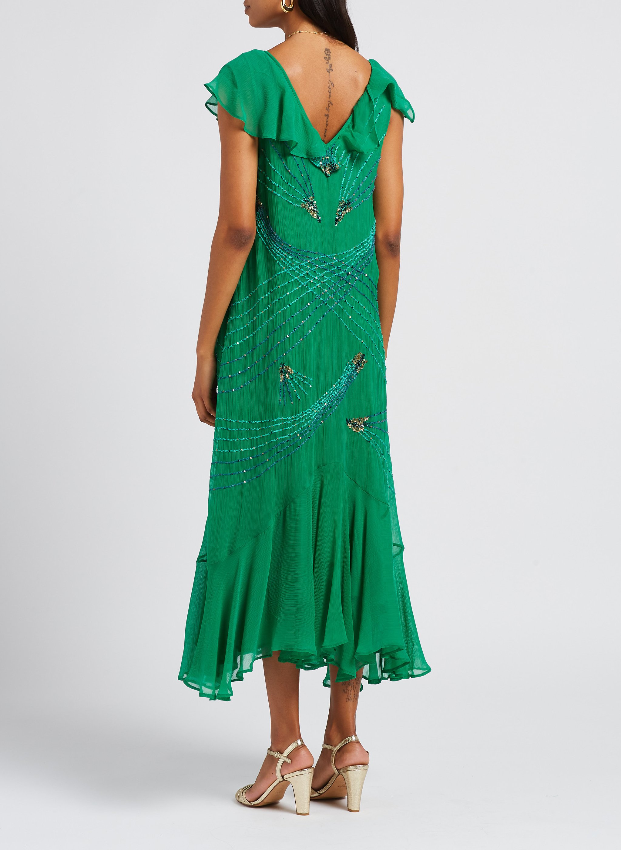 Robe longue volantée à sequins MES DEMOISELLES Vert