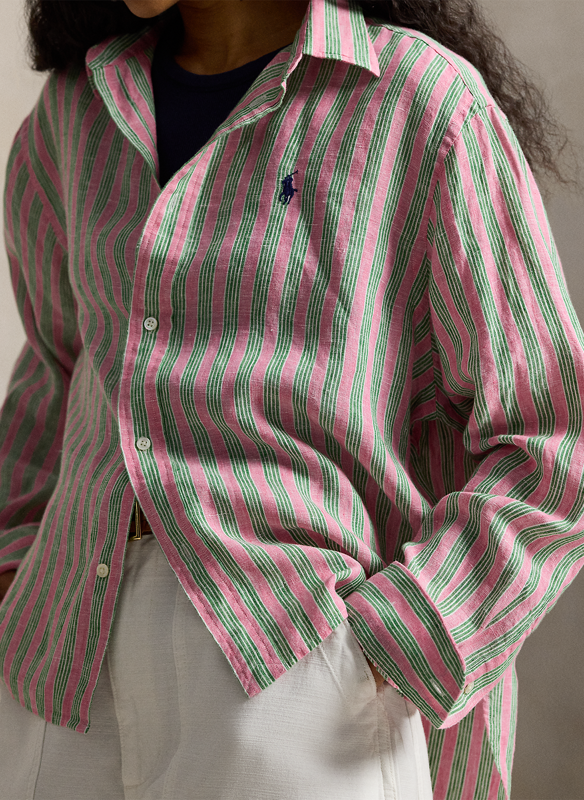 Ruimvallende, linnen blouse met klassieke kraag en print POLO RALPH LAUREN Rood