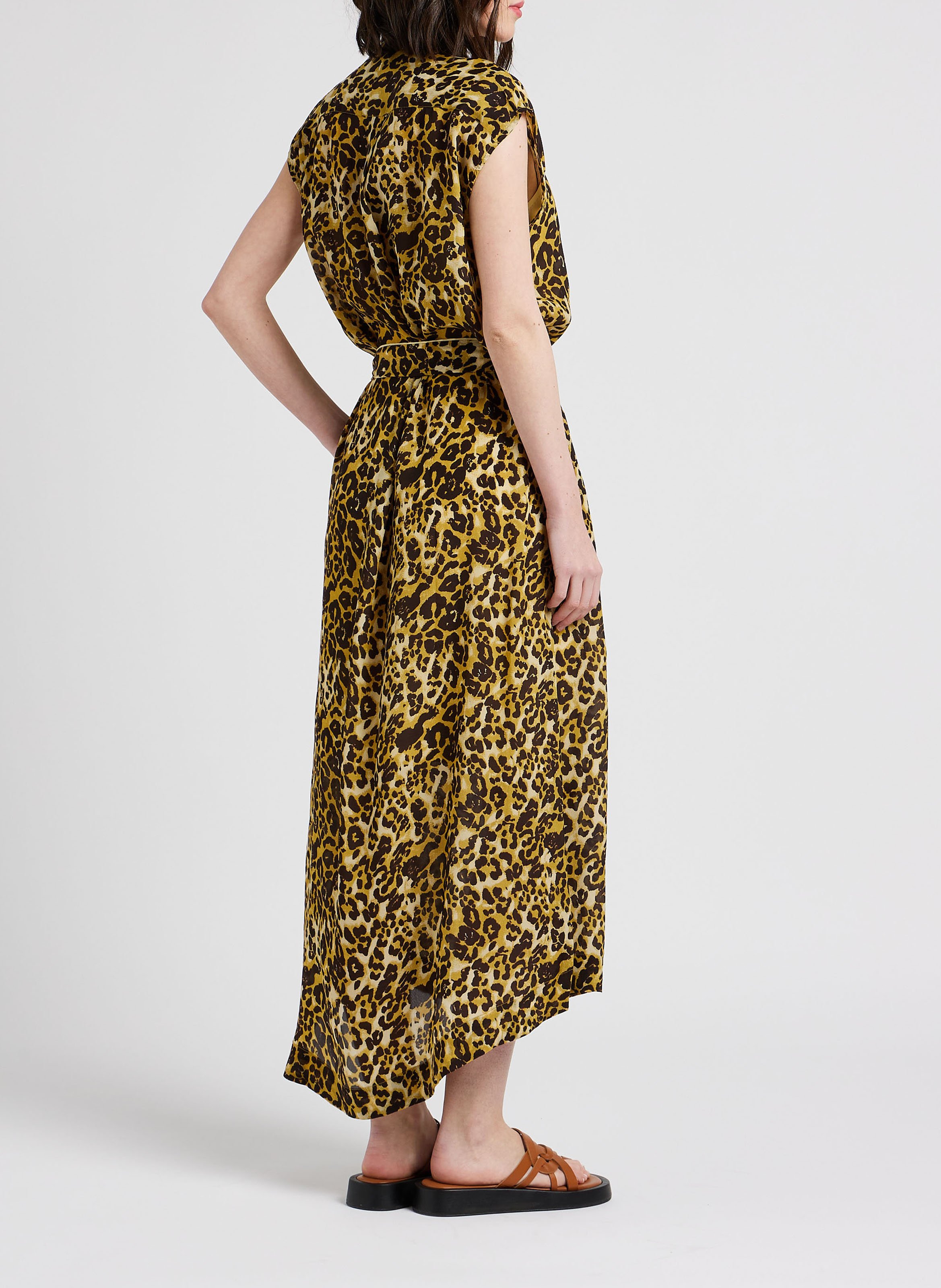 Robe longue col classique imprimée léopard  SWILDENS Blanc