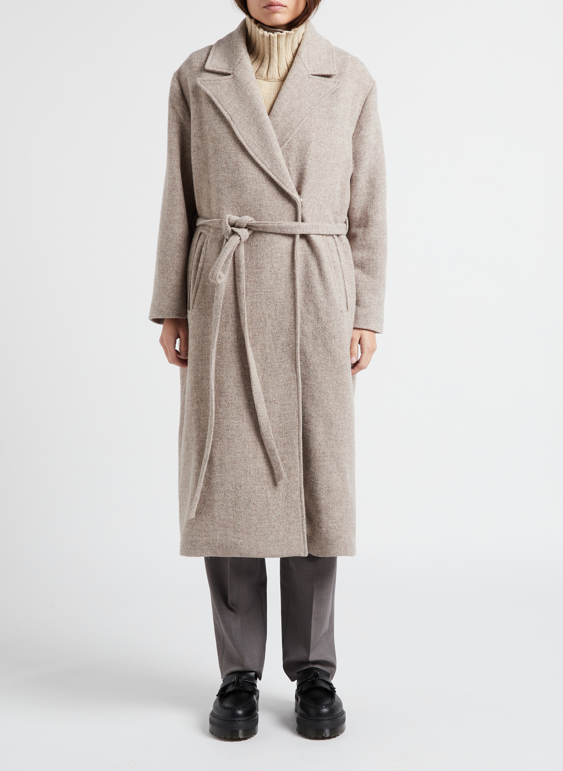 Wollmantel mit Reverskragen und Gürtel VALENTINE GAUTHIER Beige