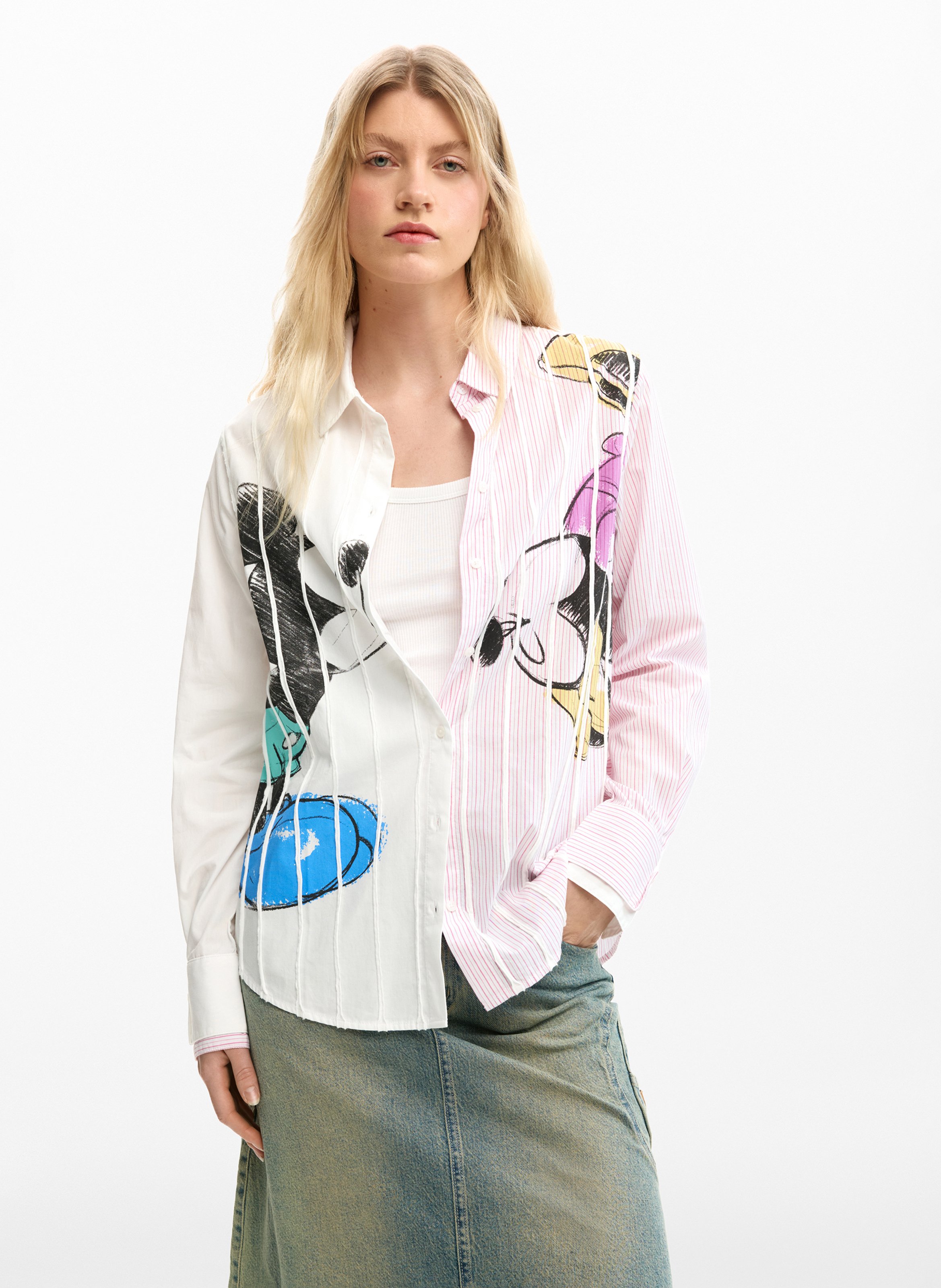 Blouse met klassieke kraag en print DESIGUAL Wit