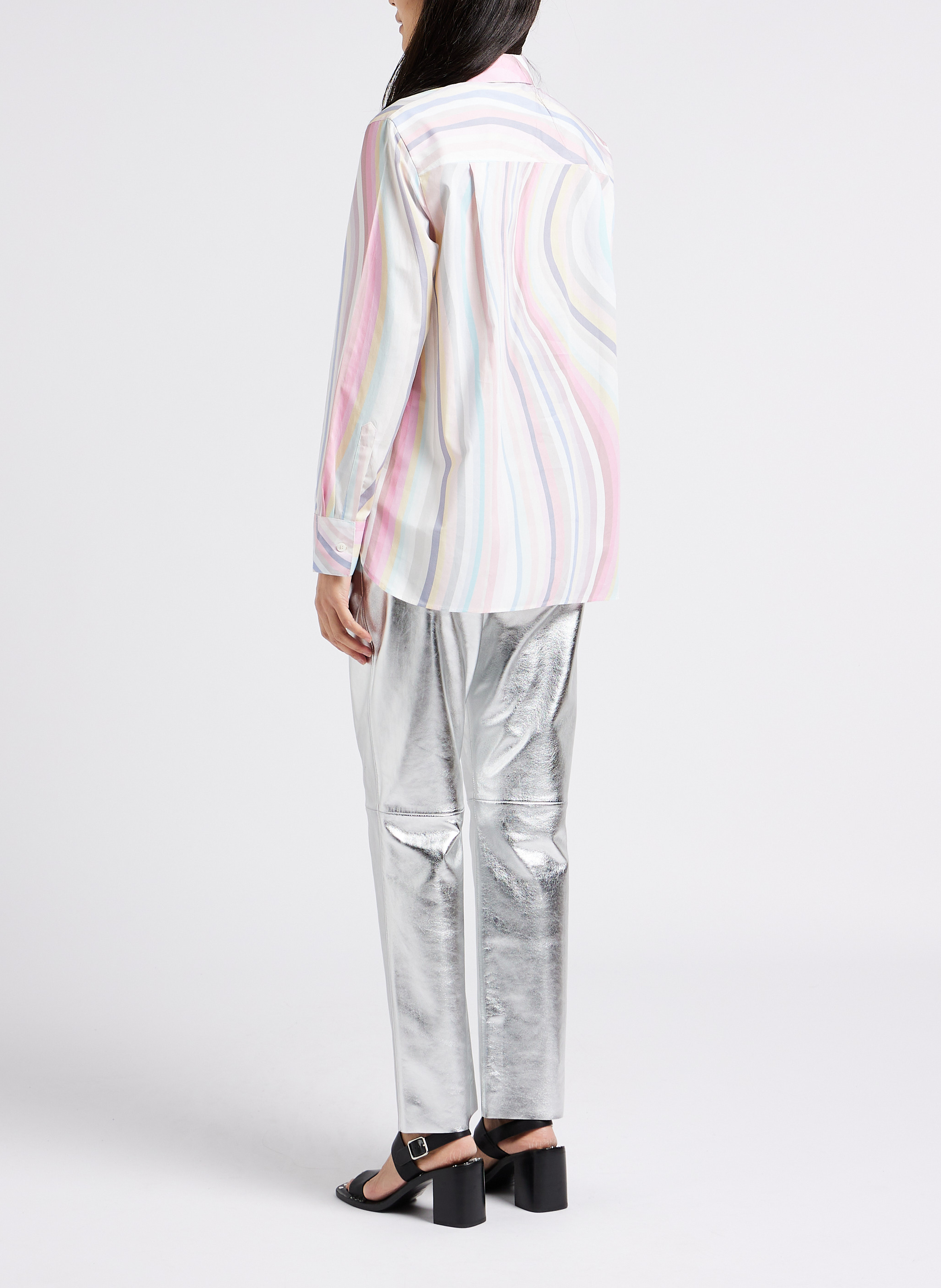 Weit geschnittene Baumwollbluse mit Windsorkragen und linearem Print PAUL SMITH Mehrfarbig